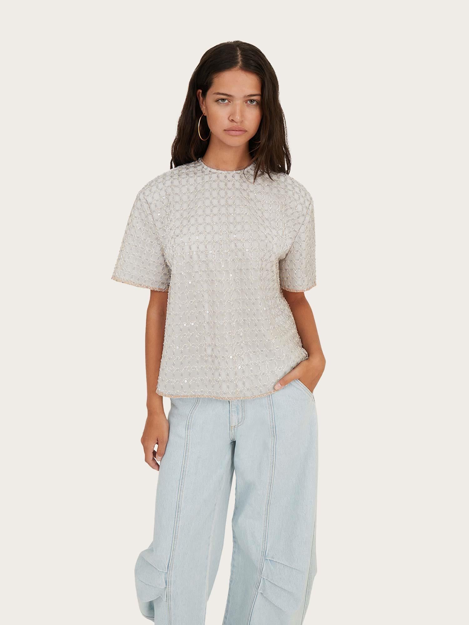 Beaded Oversized Top - Doeskin
