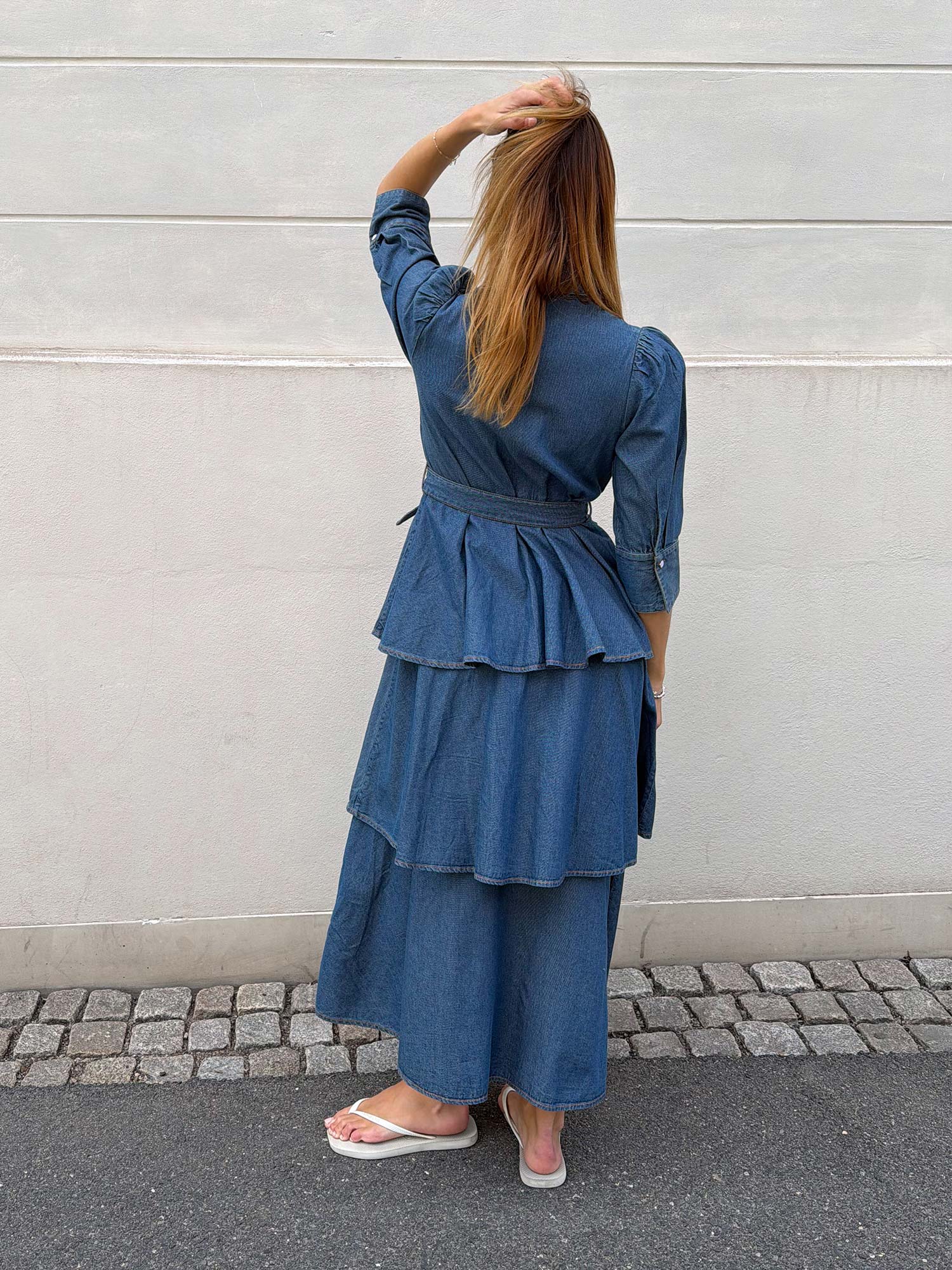 Denim Flounce Dress - French Blue