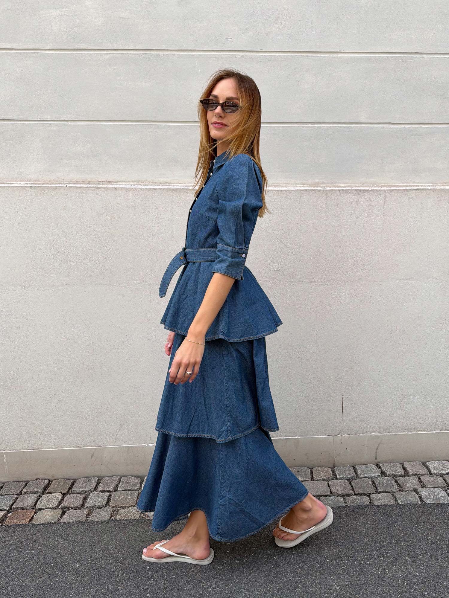 Denim Flounce Dress - French Blue