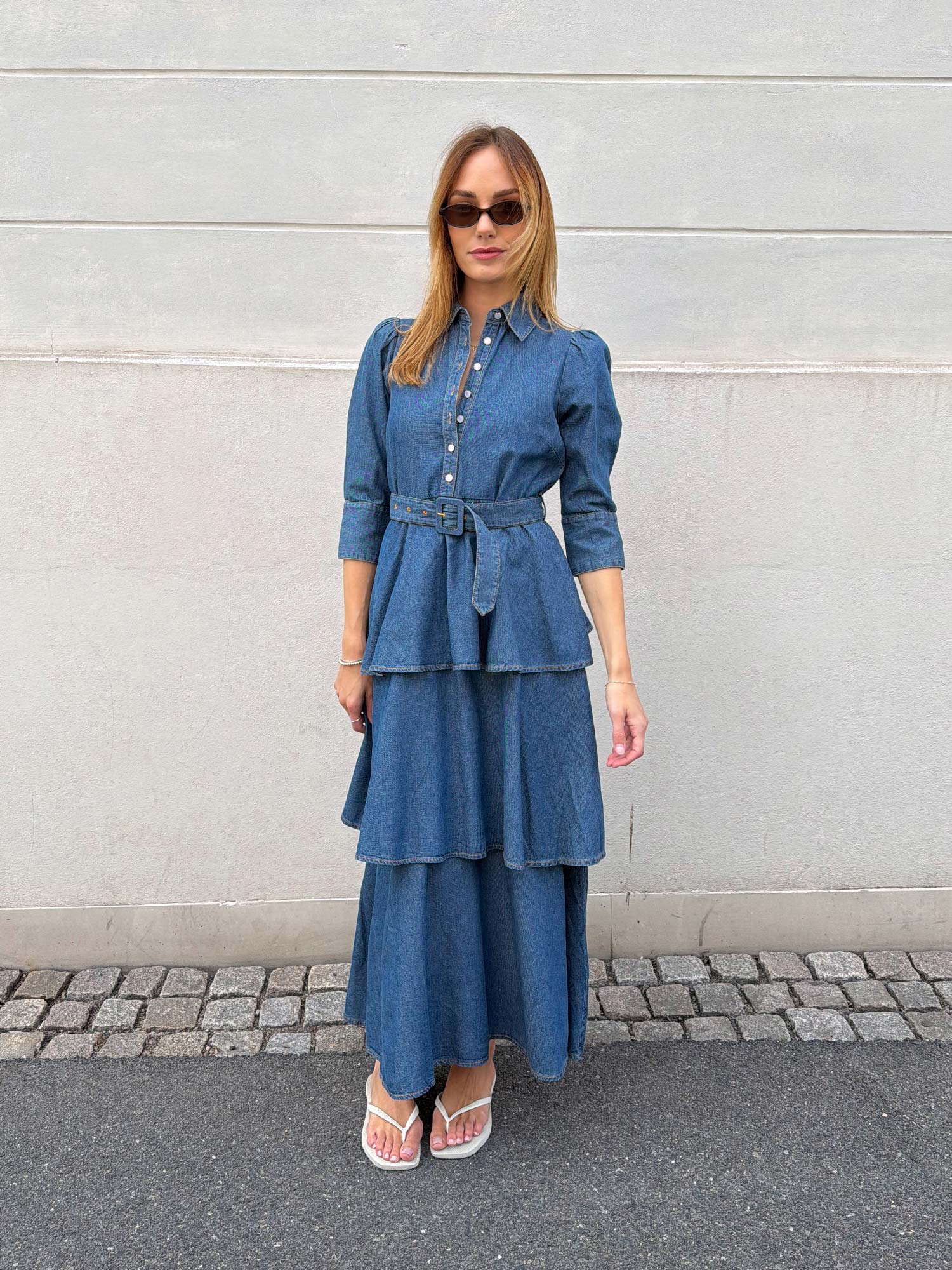 Denim Flounce Dress - French Blue