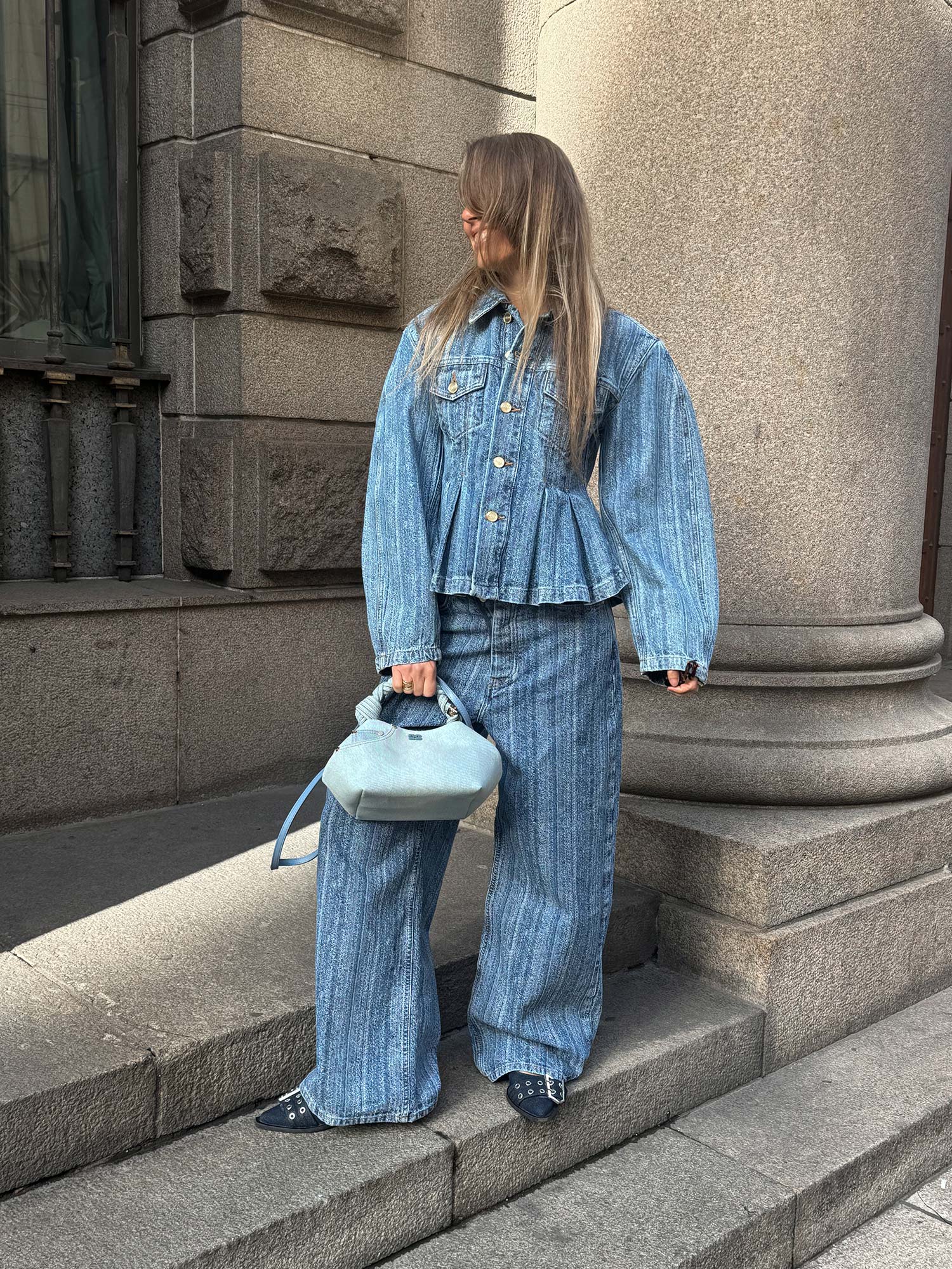 Structured Denim Fitted Jacket - Mid Blue Stone