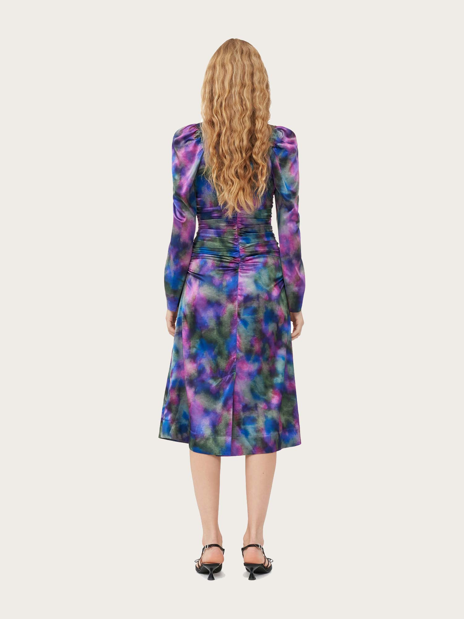 F8250 Silk Stretch Satin O-Neck Midi Dress - Simply Purple