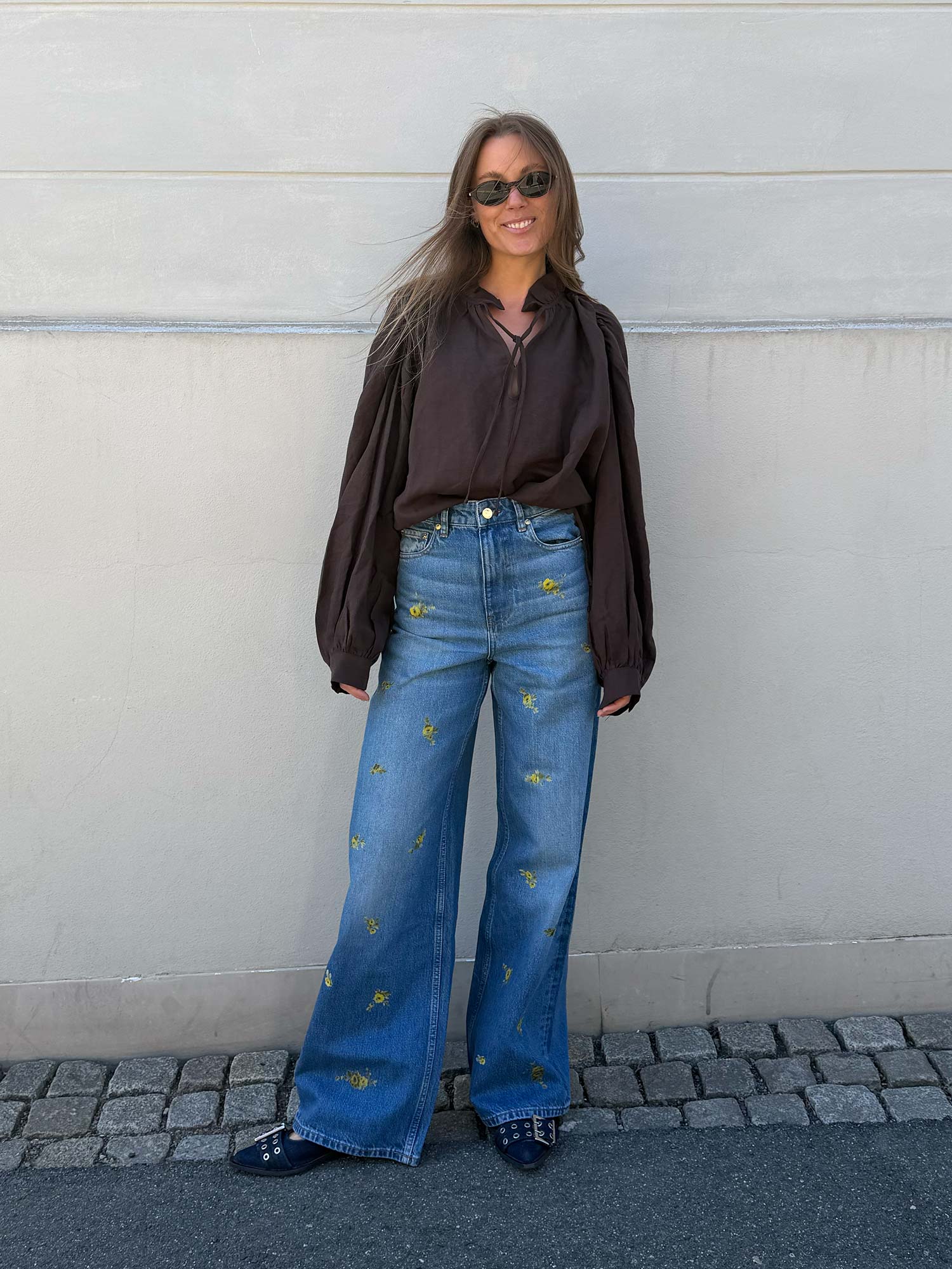 Printed Flower Denim Lari Jeans - Light Blue Vintage