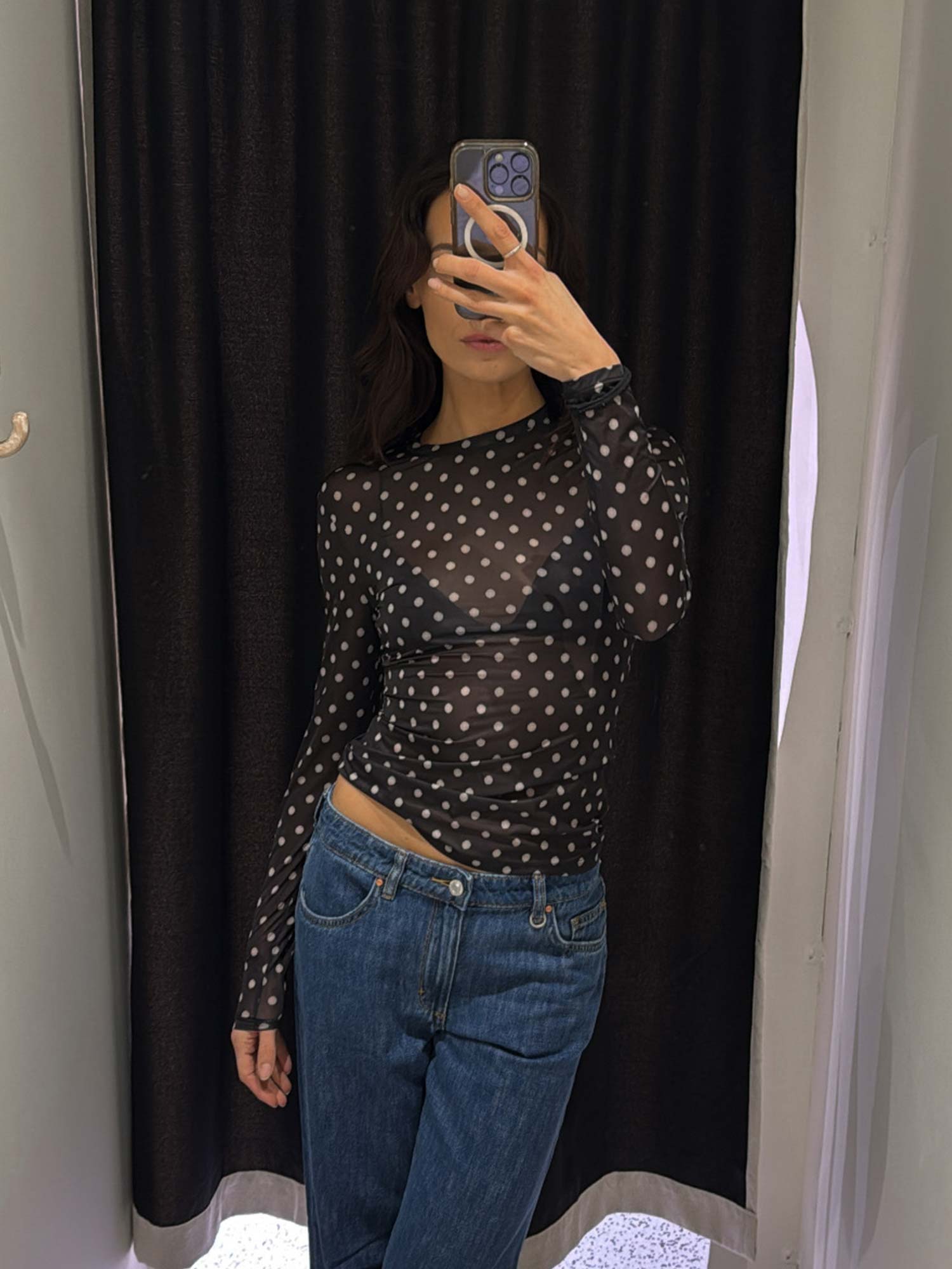 Printed Sheer Jersey Longsleeve - Black