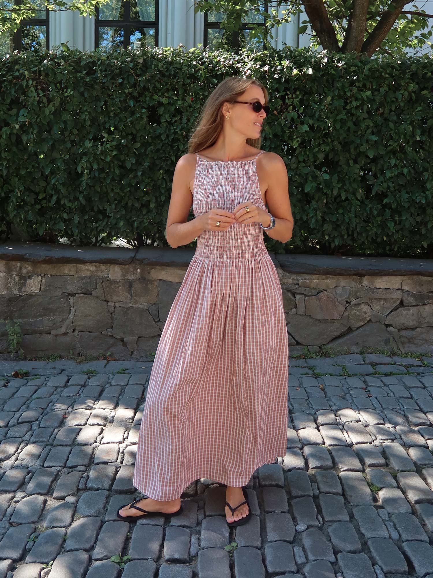 Laia Maxi Dress - Paloma Check/Cinnamon White