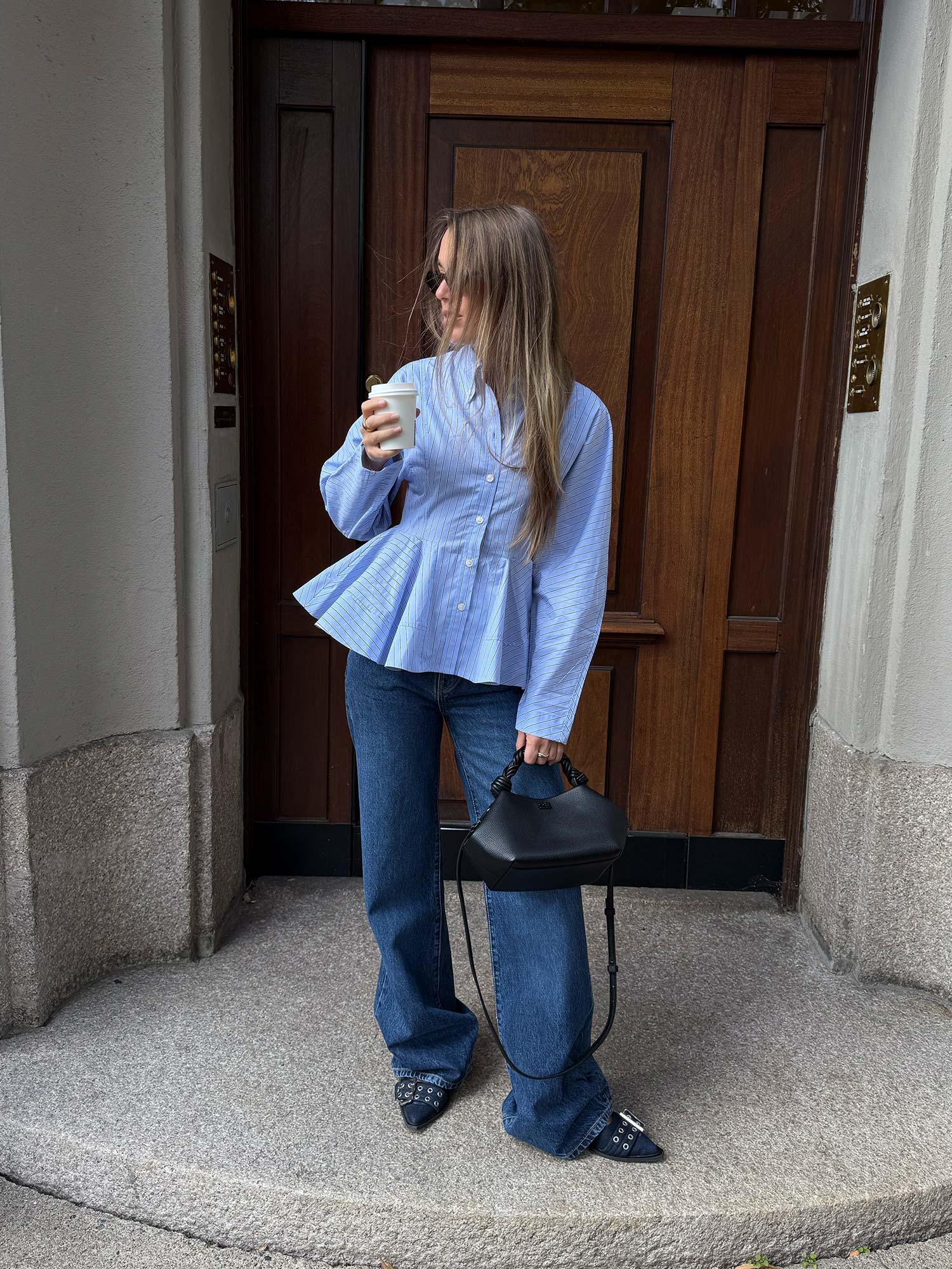Stripe Cotton Peplum Shirt - Lavender Lustre