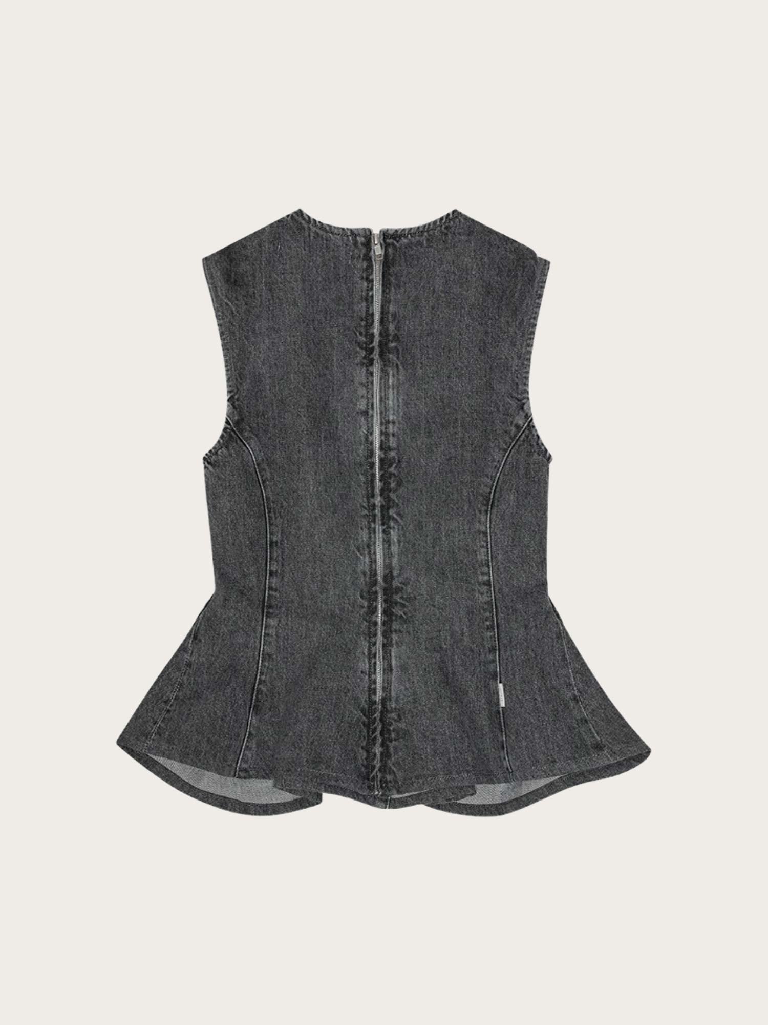 Peplum Denim Top - Frost Grey