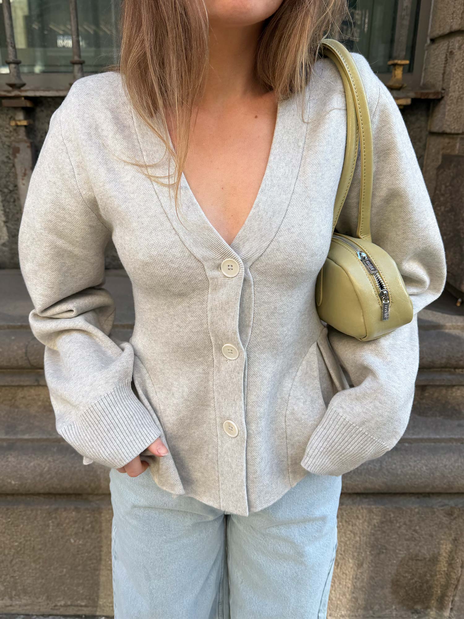 Peplum Knit Cardigan - Pumice Stone