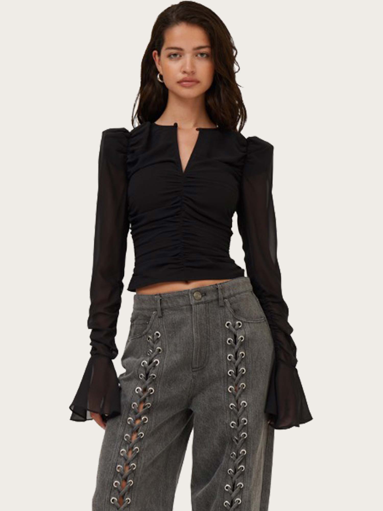 Chiffon Longsleeved Top - Black