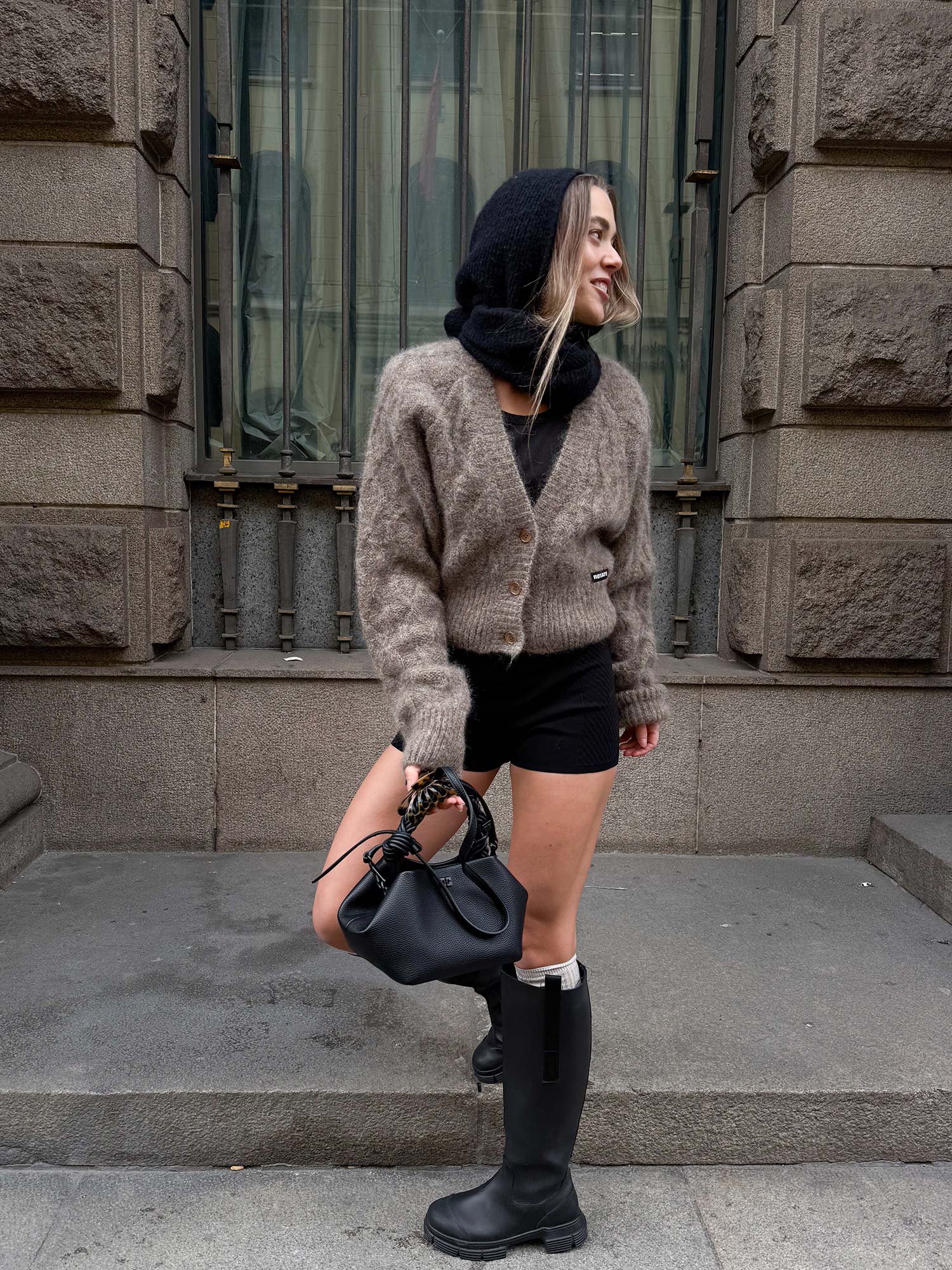 Fluffy Knit Cardigan - Pine Bark