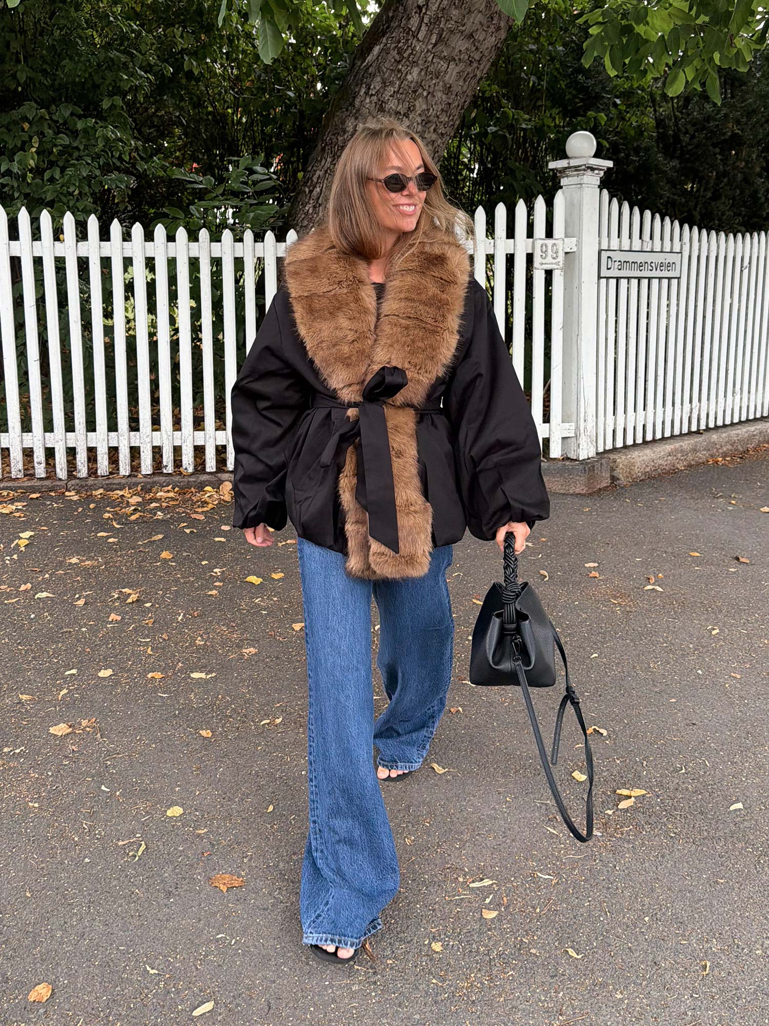 Faux Fur Collar Jacket - Black