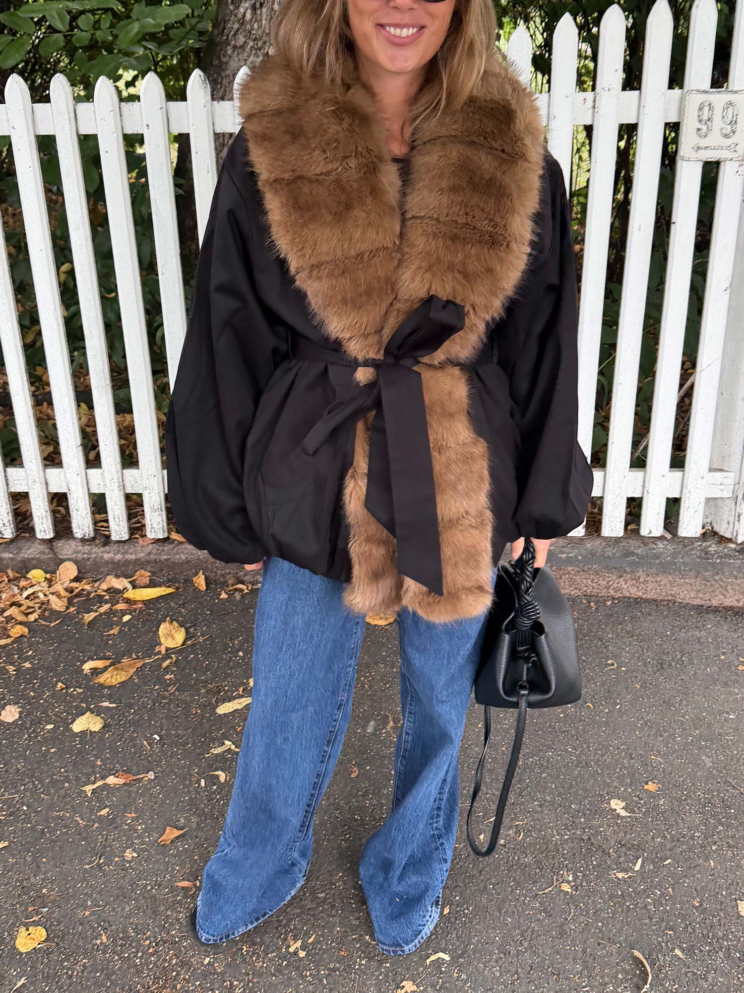 Faux Fur Collar Jacket - Black