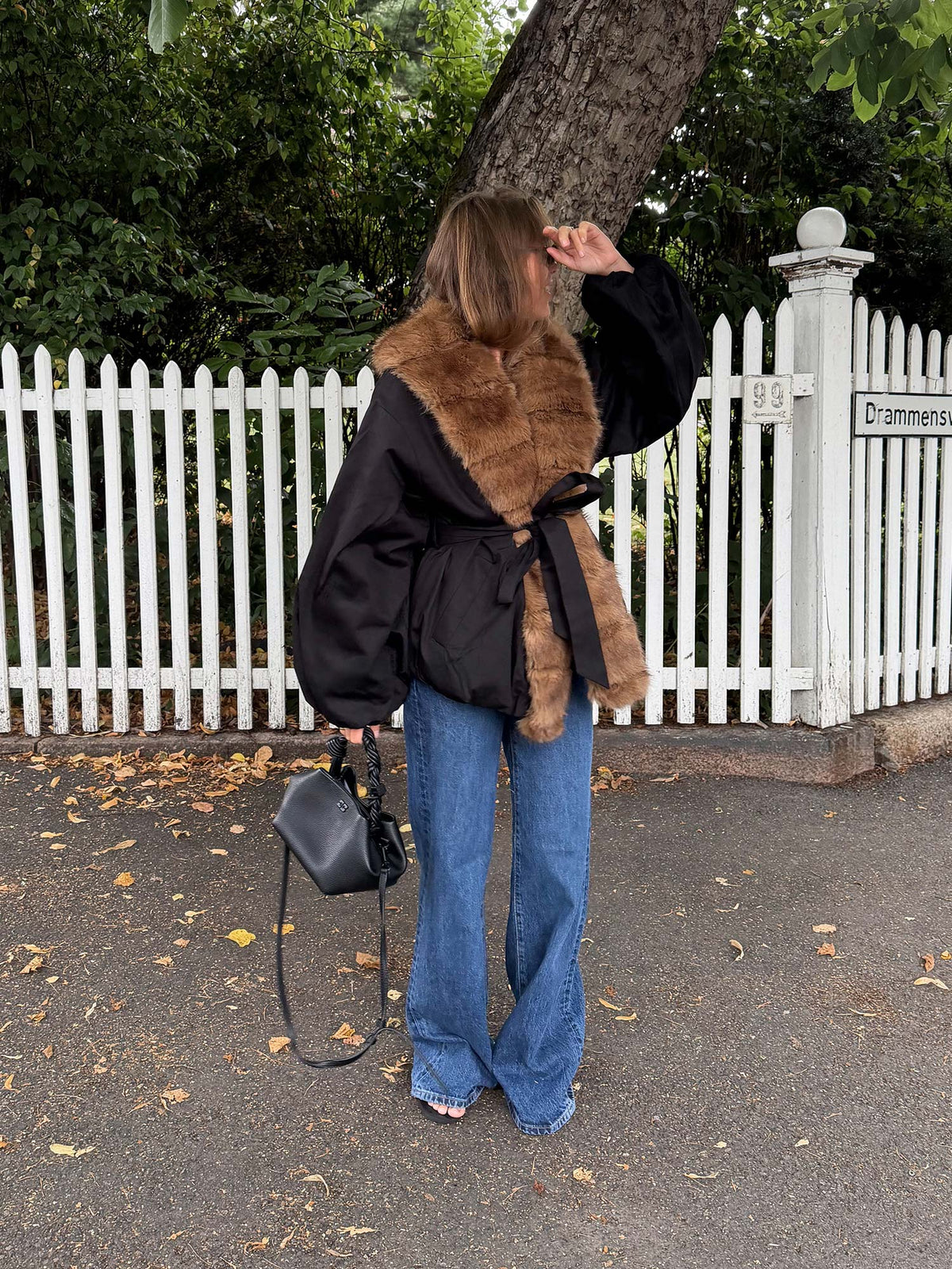 Faux Fur Collar Jacket - Black