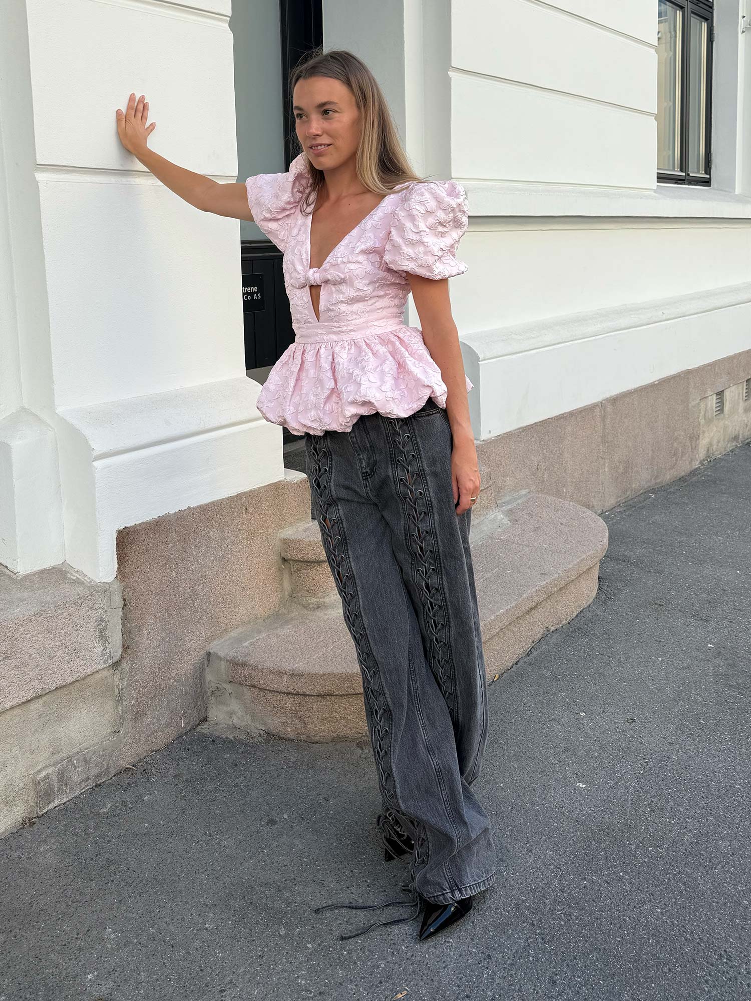 Denim Laced Leg Pants - Black