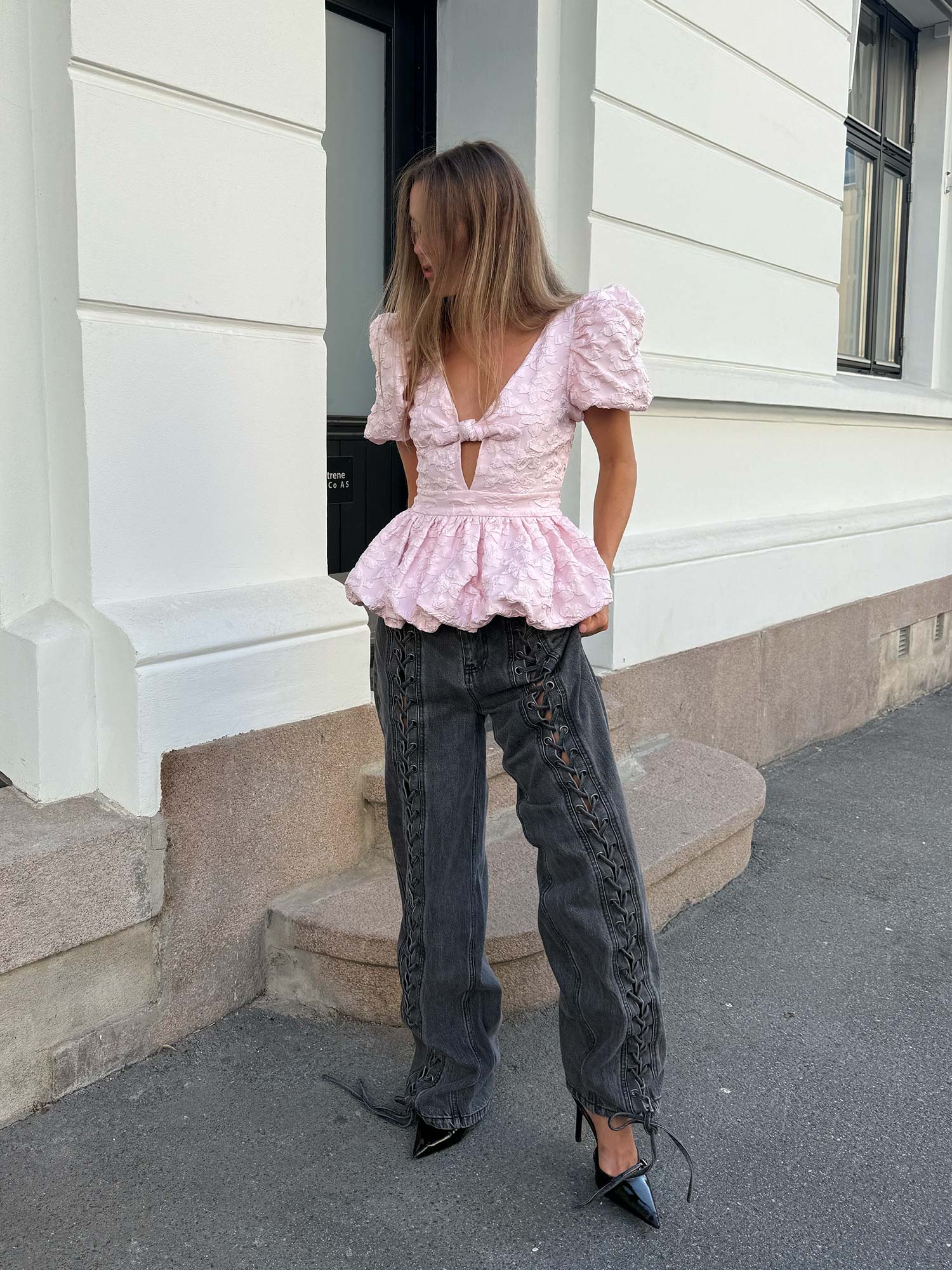 Jacquard Puff Sleeve Top - Ballerina