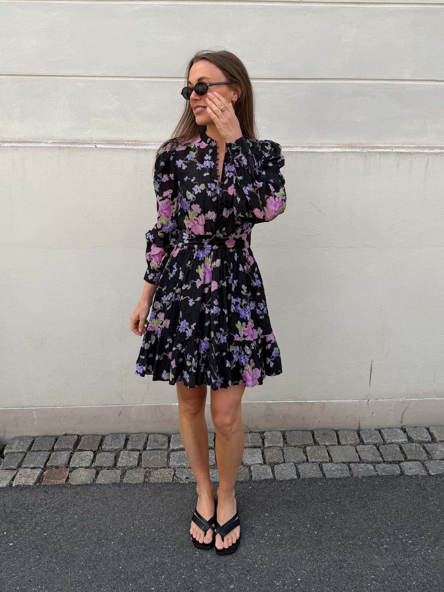 Striped Organza Flounce Dress - Midnight Viola