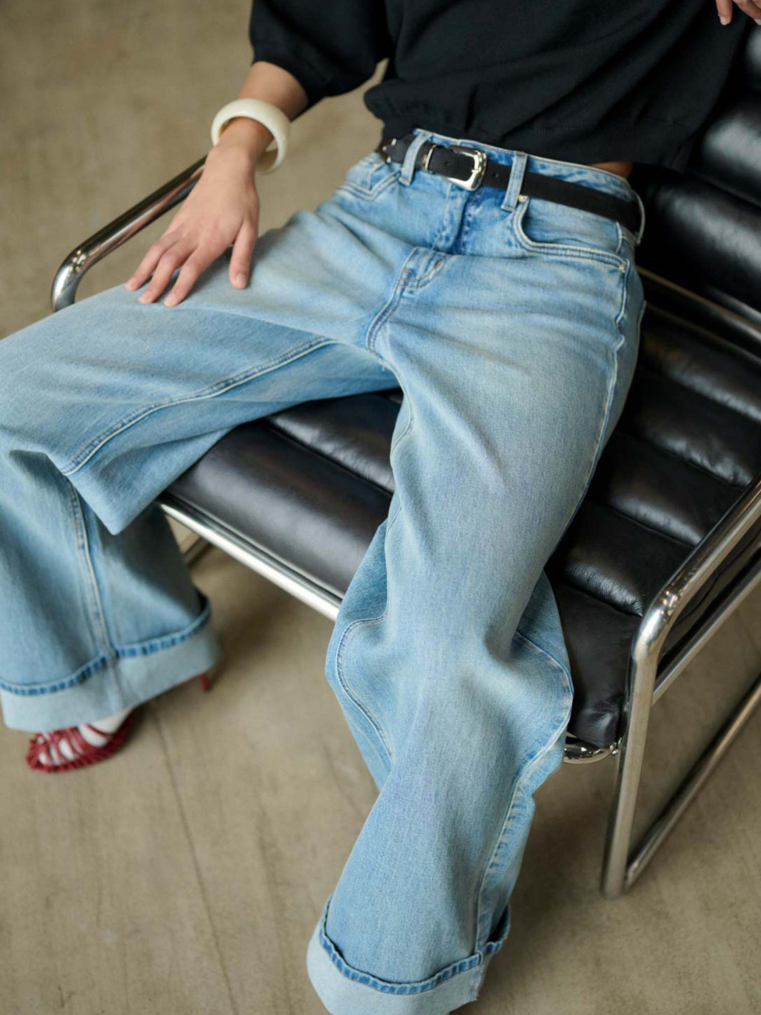 Sara HW Wide Jeans - Washed Blue