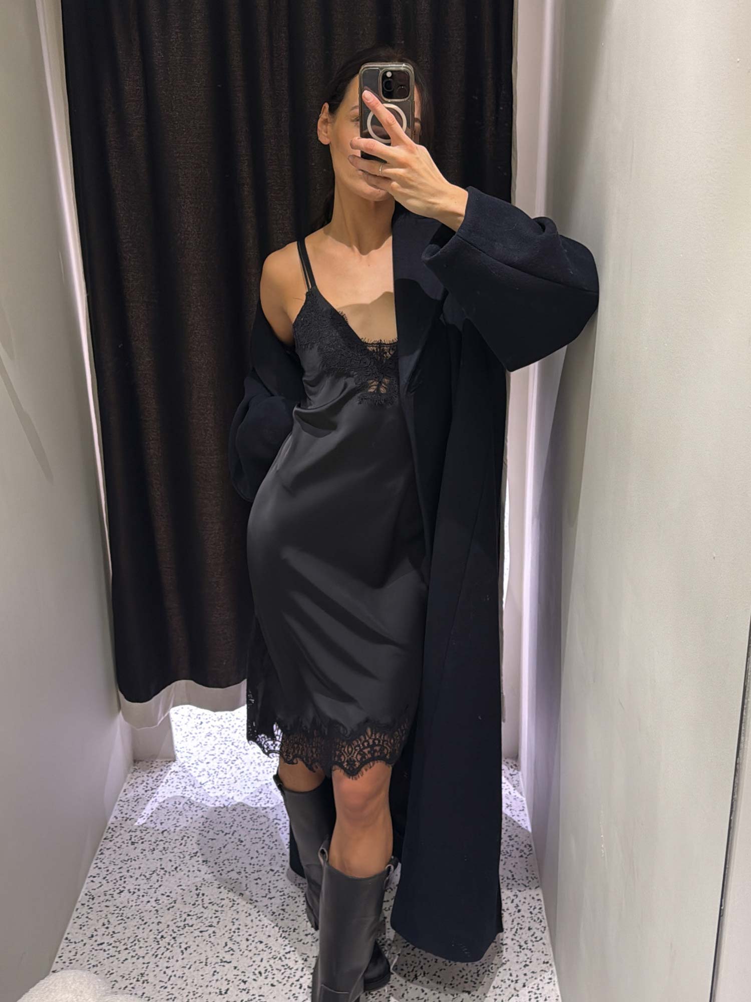 Naomi Asym Lingerie Dress - Black