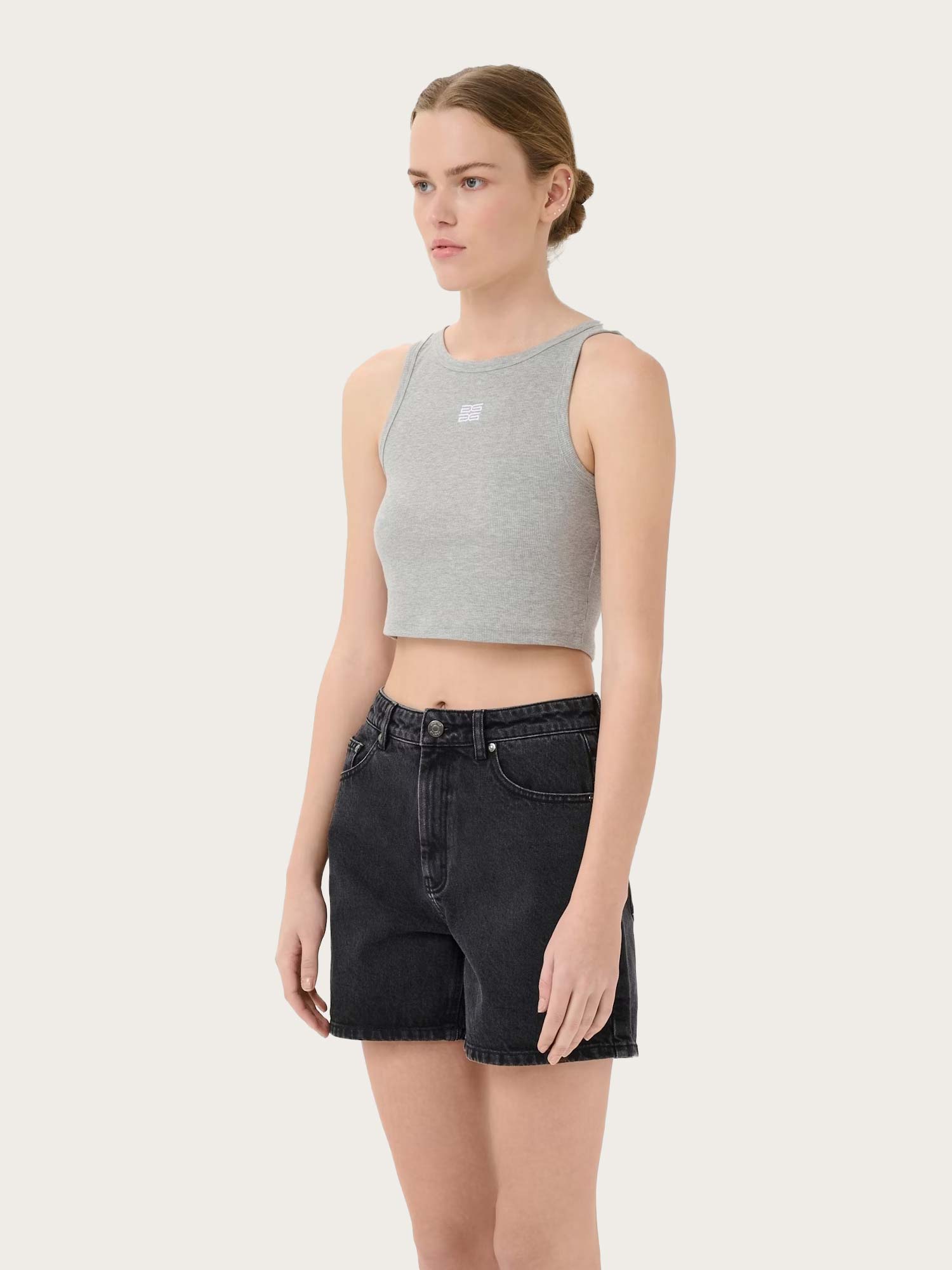 GZdrew Mel Logo Crop Top - Grey Melange