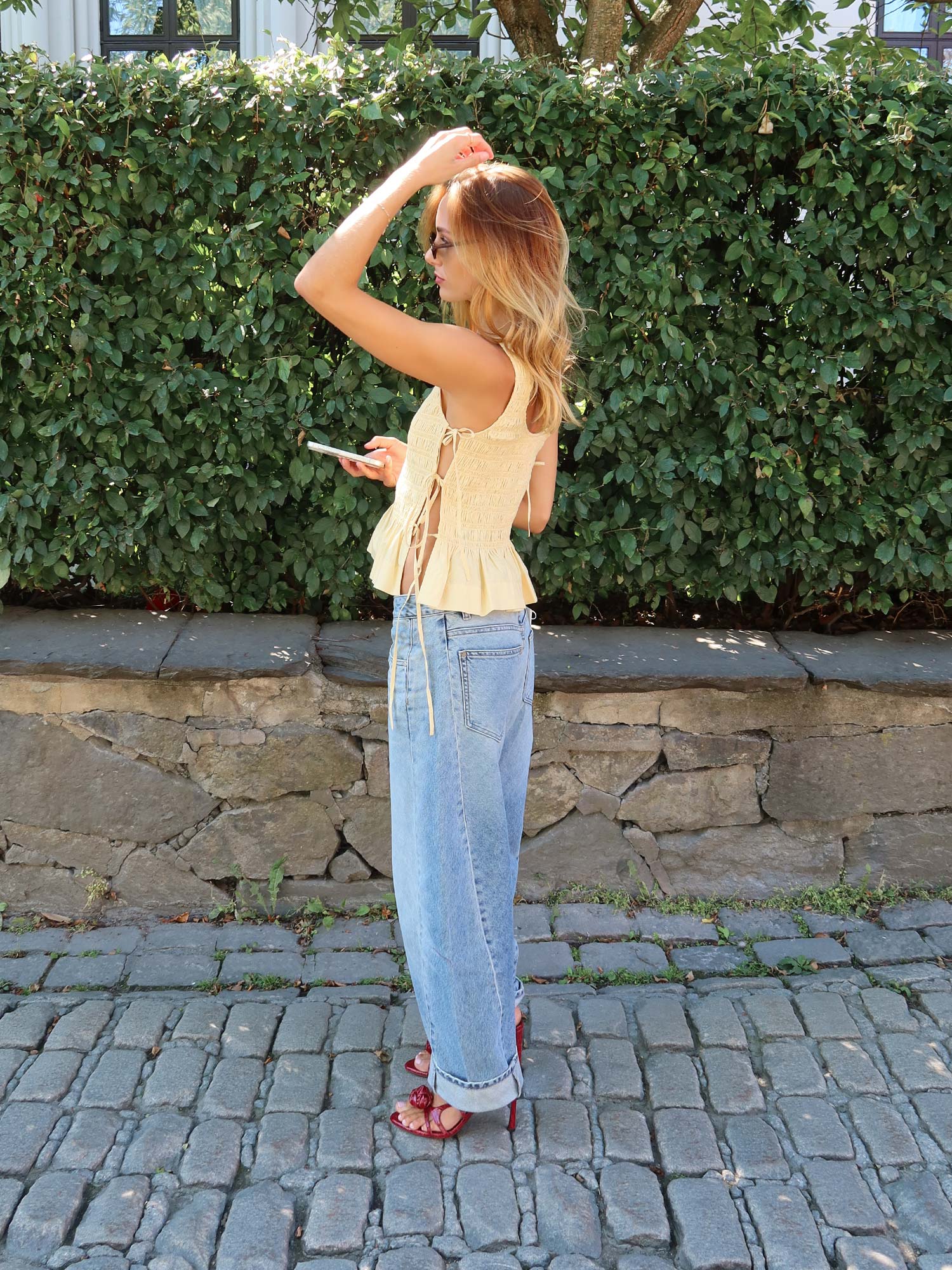 Cotton Poplin Smock Tie String Top - Italian Straw