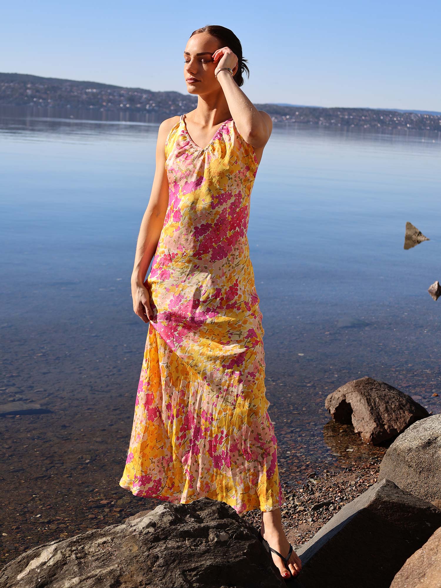 Satin Slip Dress - Poppy Flowers