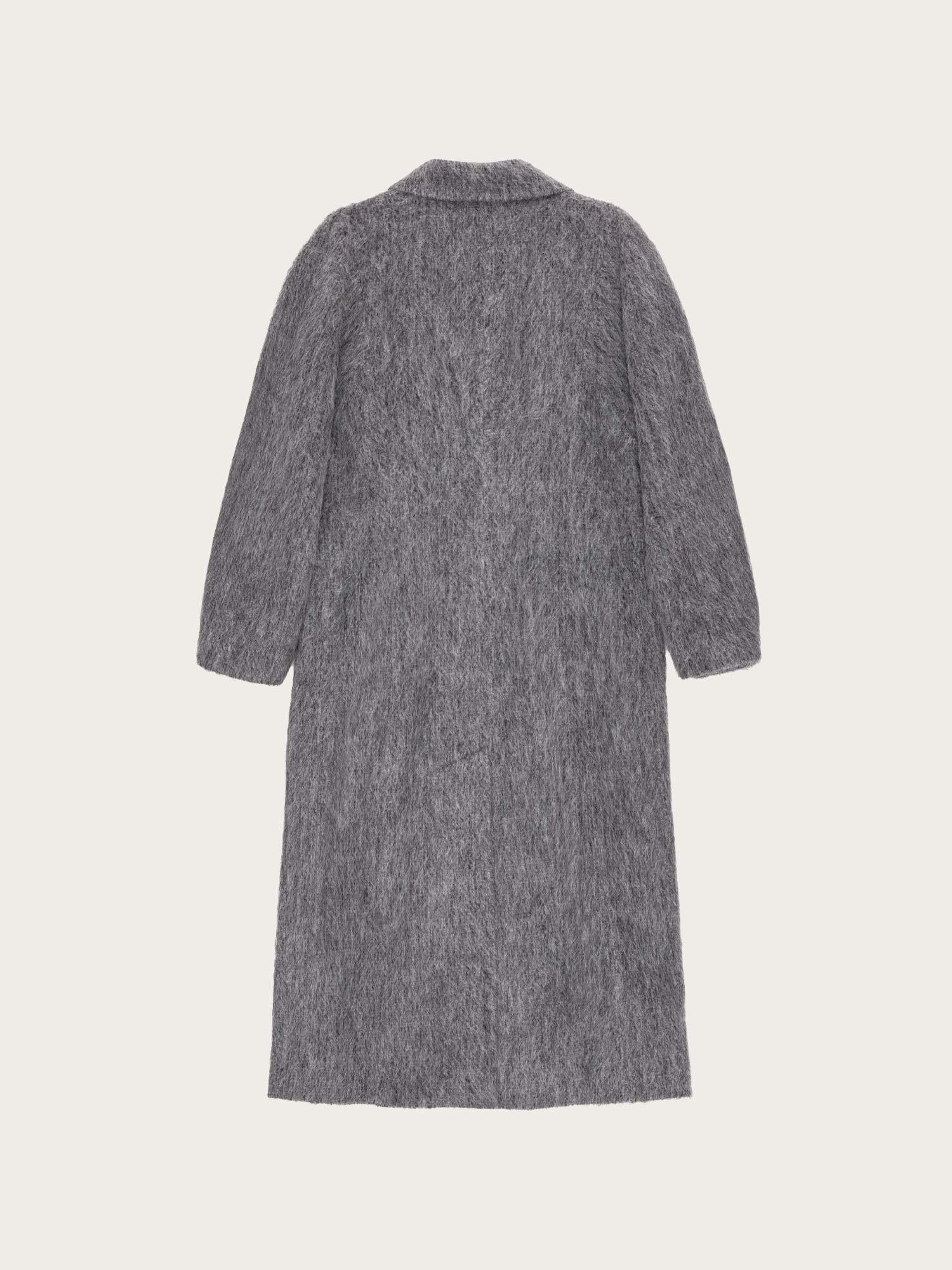 F8688 Fluffy Wool Curved Sleeve Coat - Frost Gray