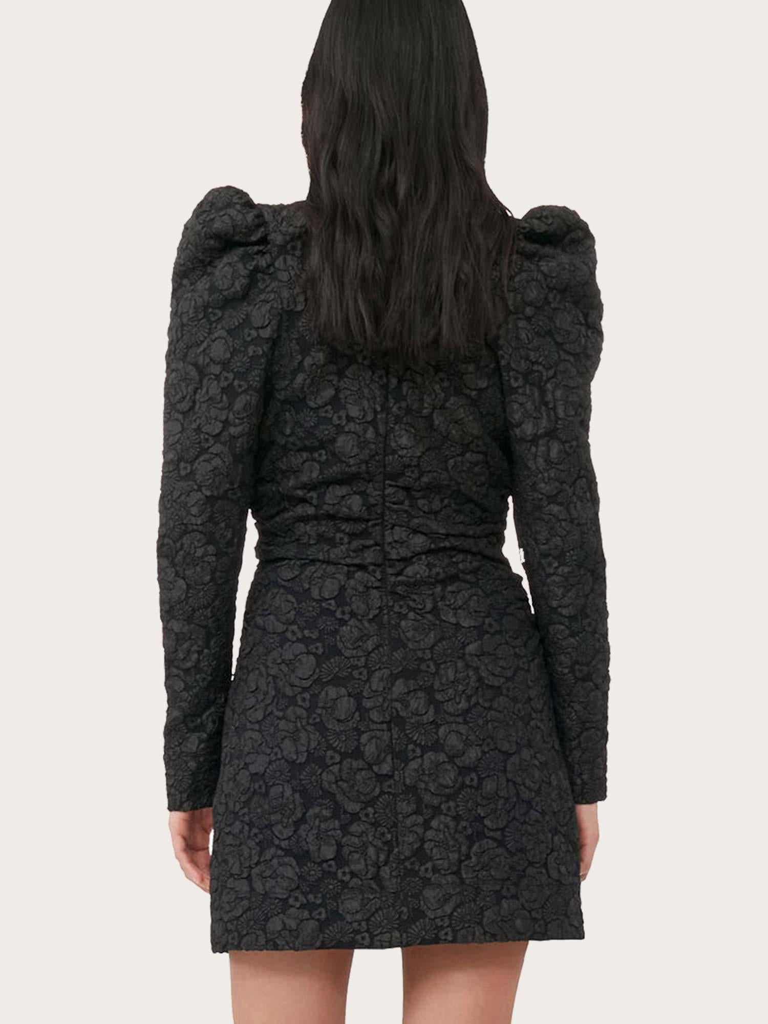 F8497 Stretch Jacquard V-neck Mini Dress - Black