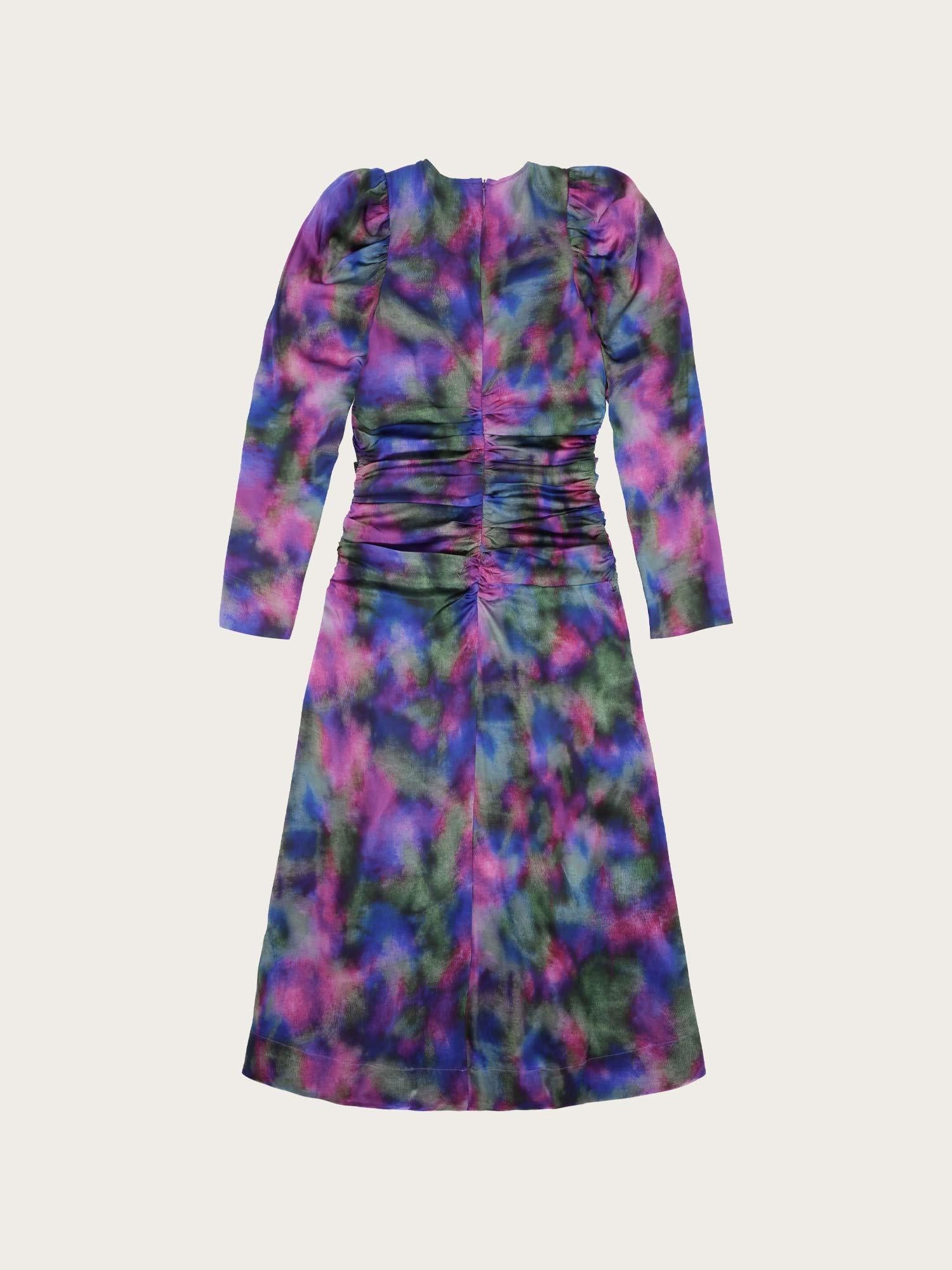 F8250 Silk Stretch Satin O-Neck Midi Dress - Simply Purple