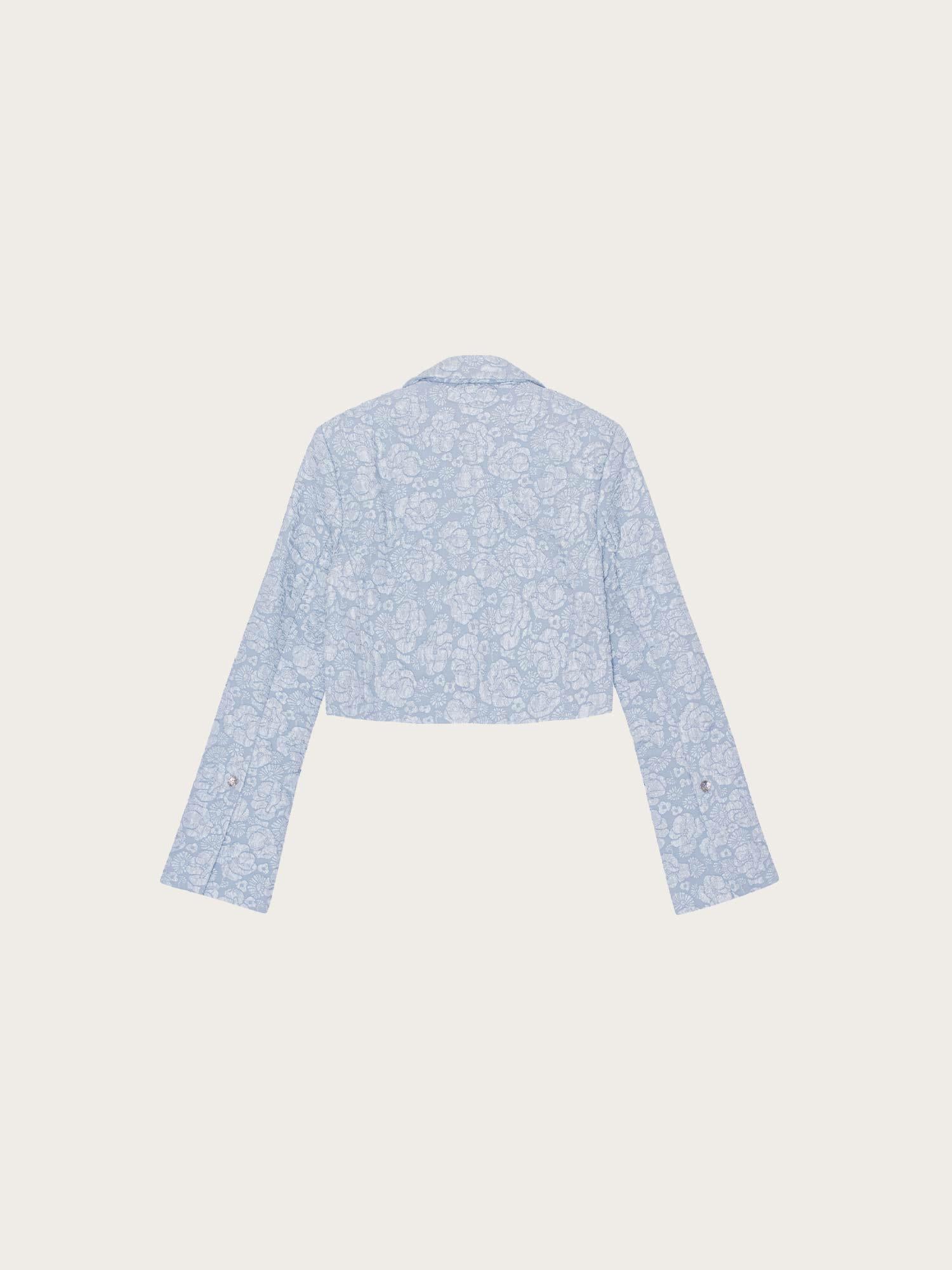 F8204 Stretch Jacquard Cropped Blazer - Sky Blue