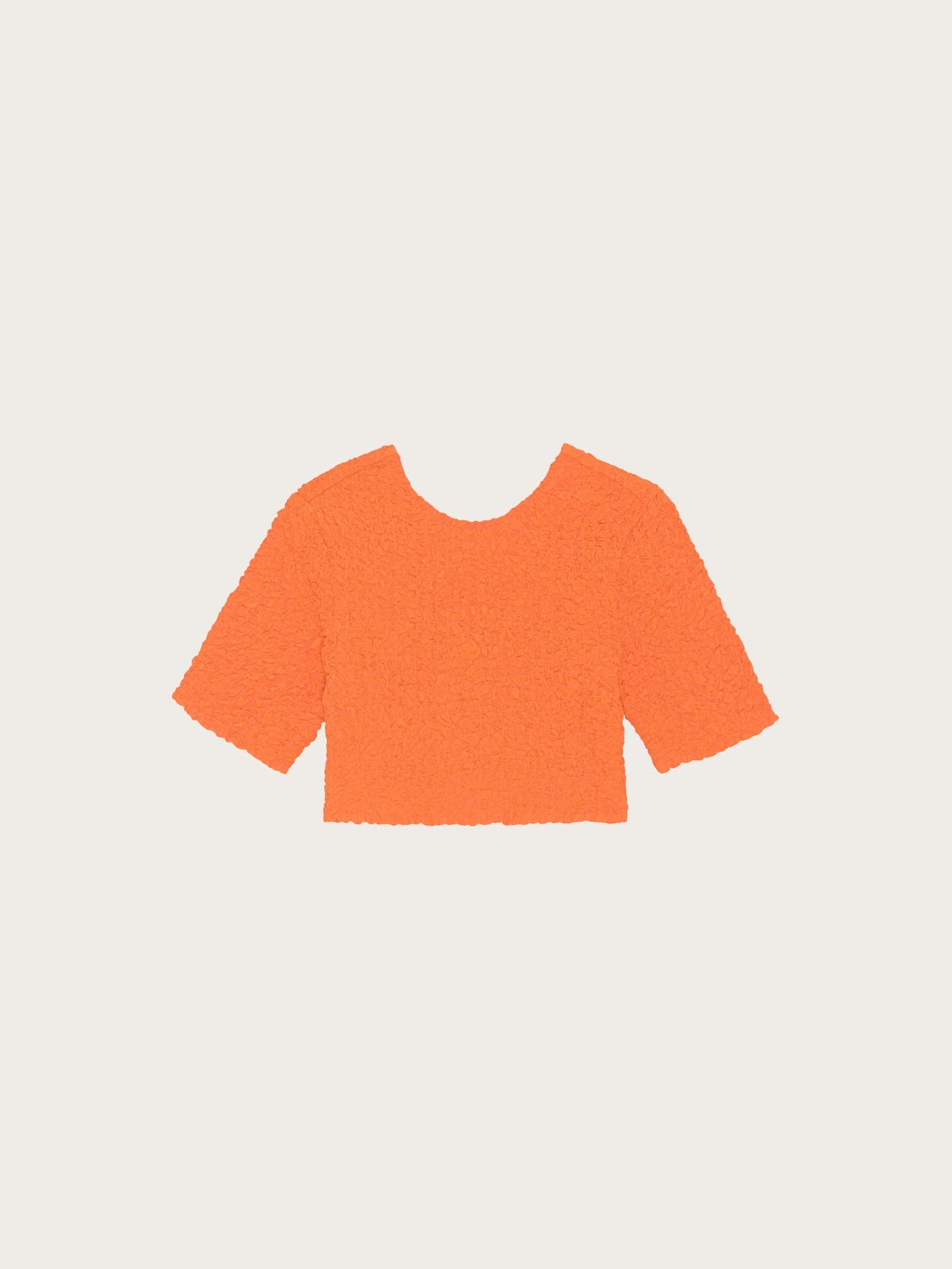 F7708 Cotton Poplin O-Neck Cropped Smock Top - Vibrant Orange