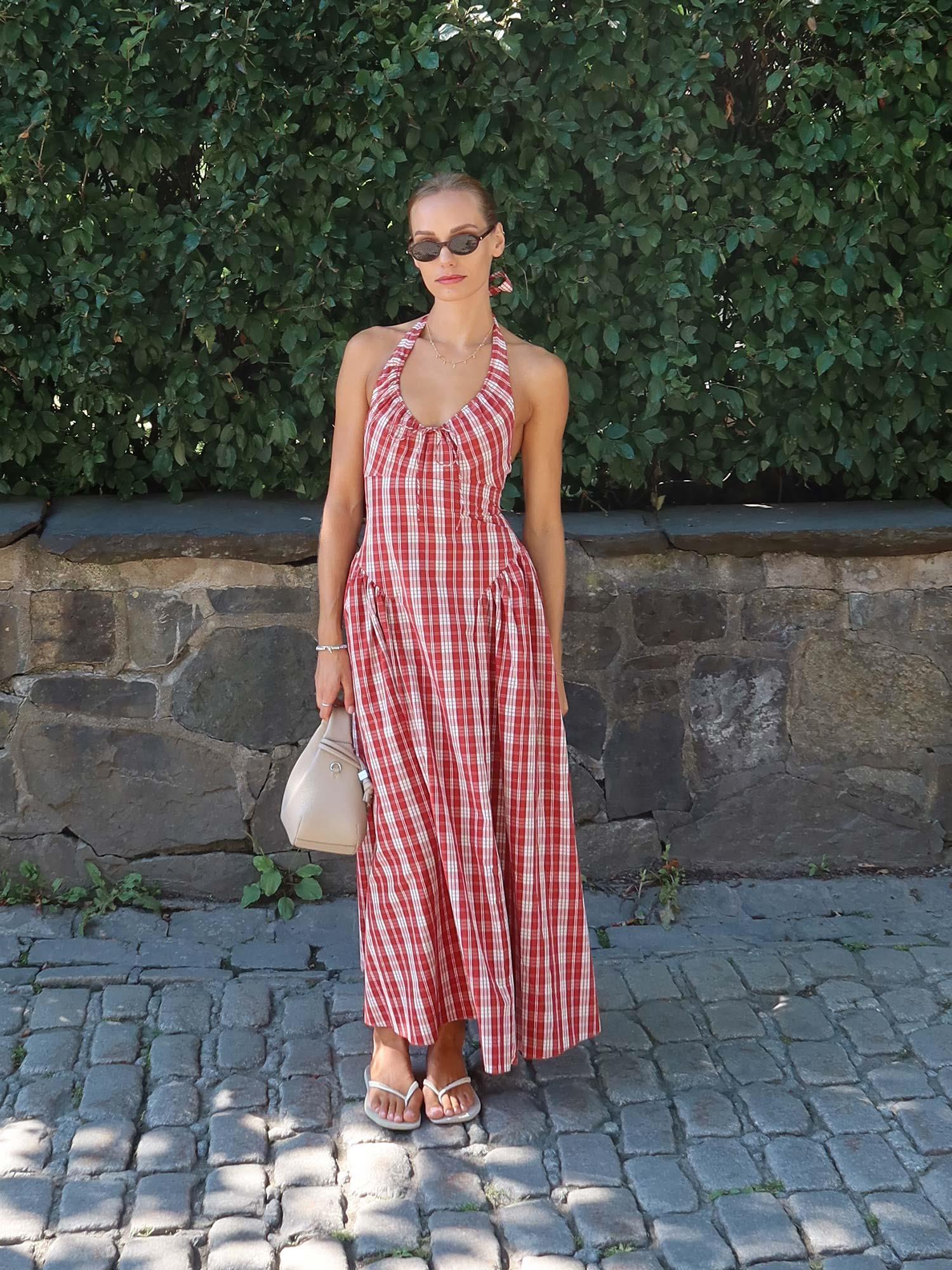 Del Ros Midi Dress - Ines Check Terra Rosso