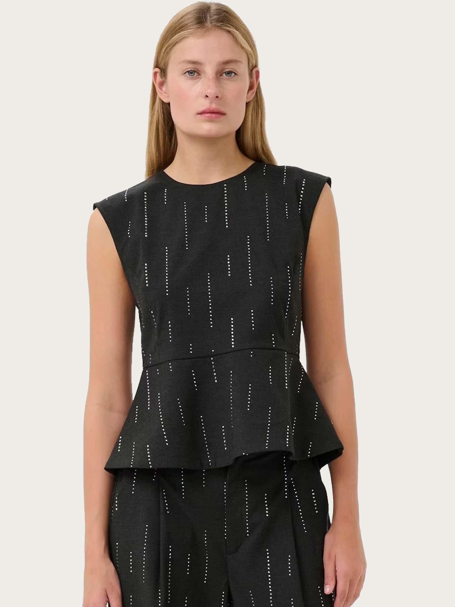 Adira Peplum Top - Dark Grey Melange