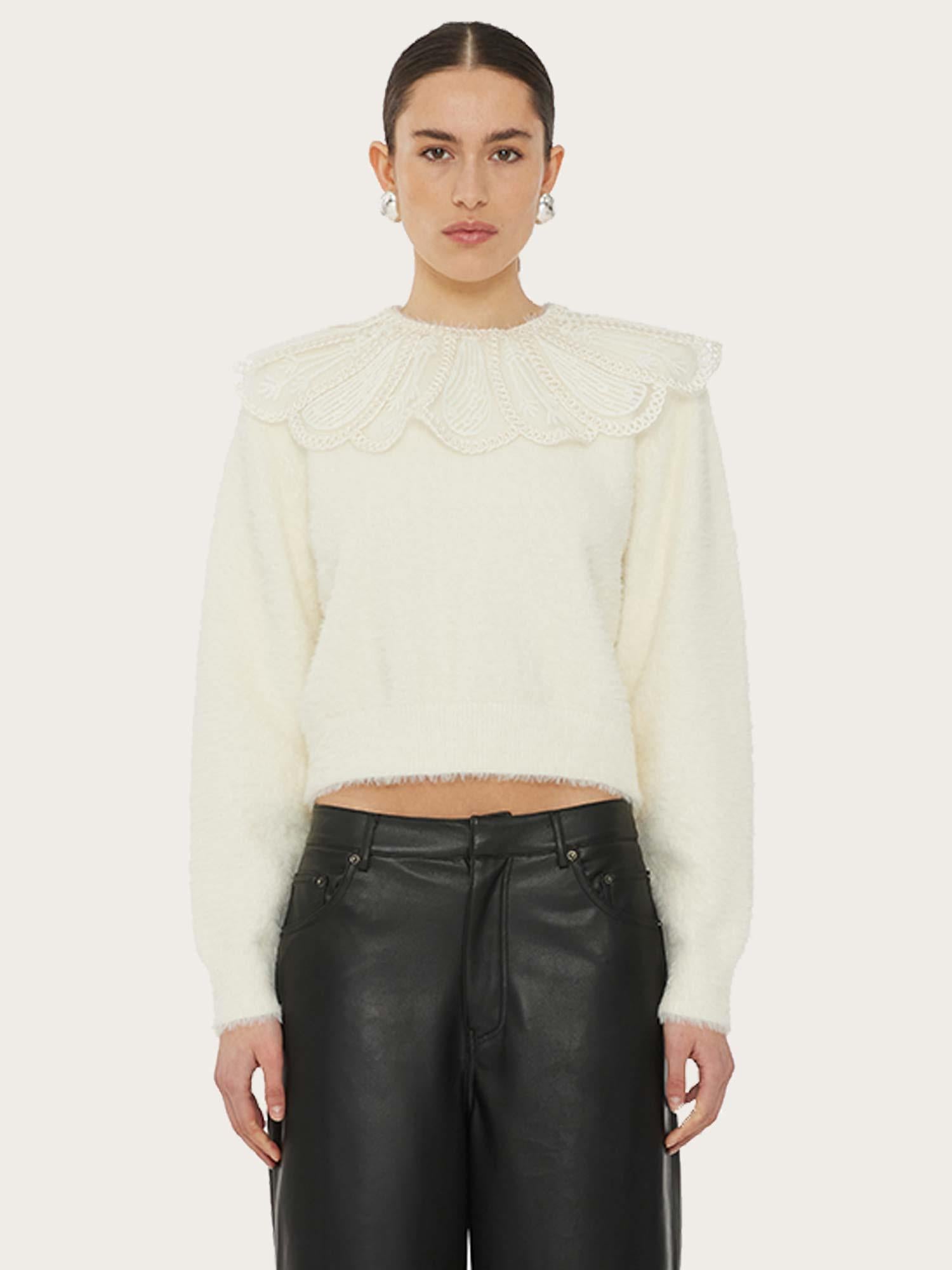 Lace Collar Knit Sweater - Blanc de Blanc