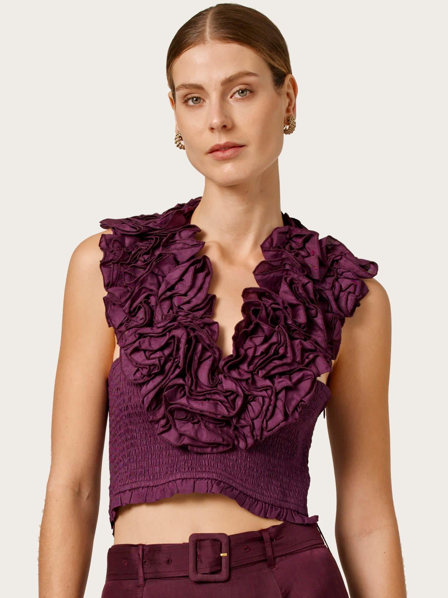 Viscose Frill Top - Burgundy