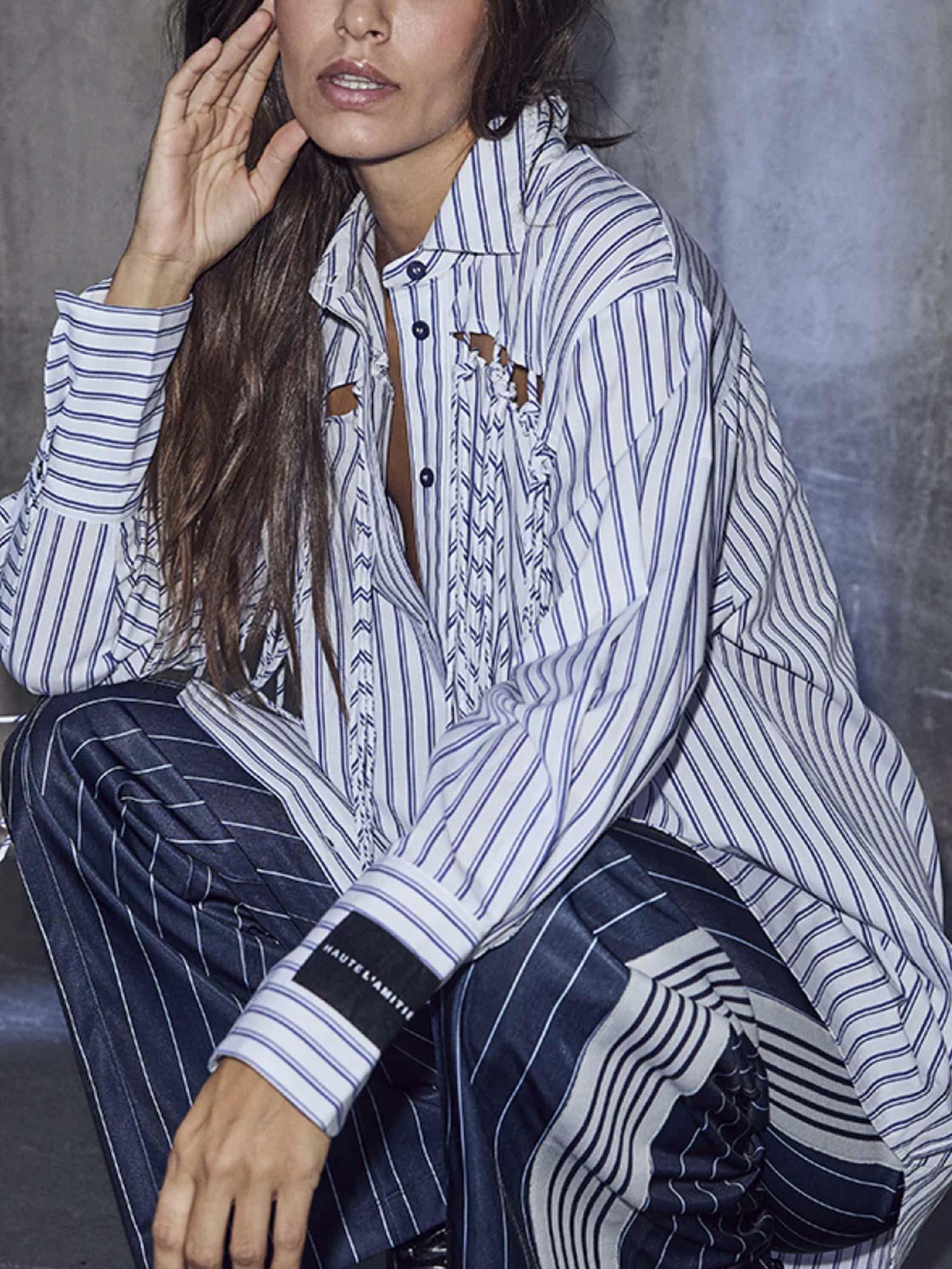 Striped Fringe Shirt - Blue/White Stripe