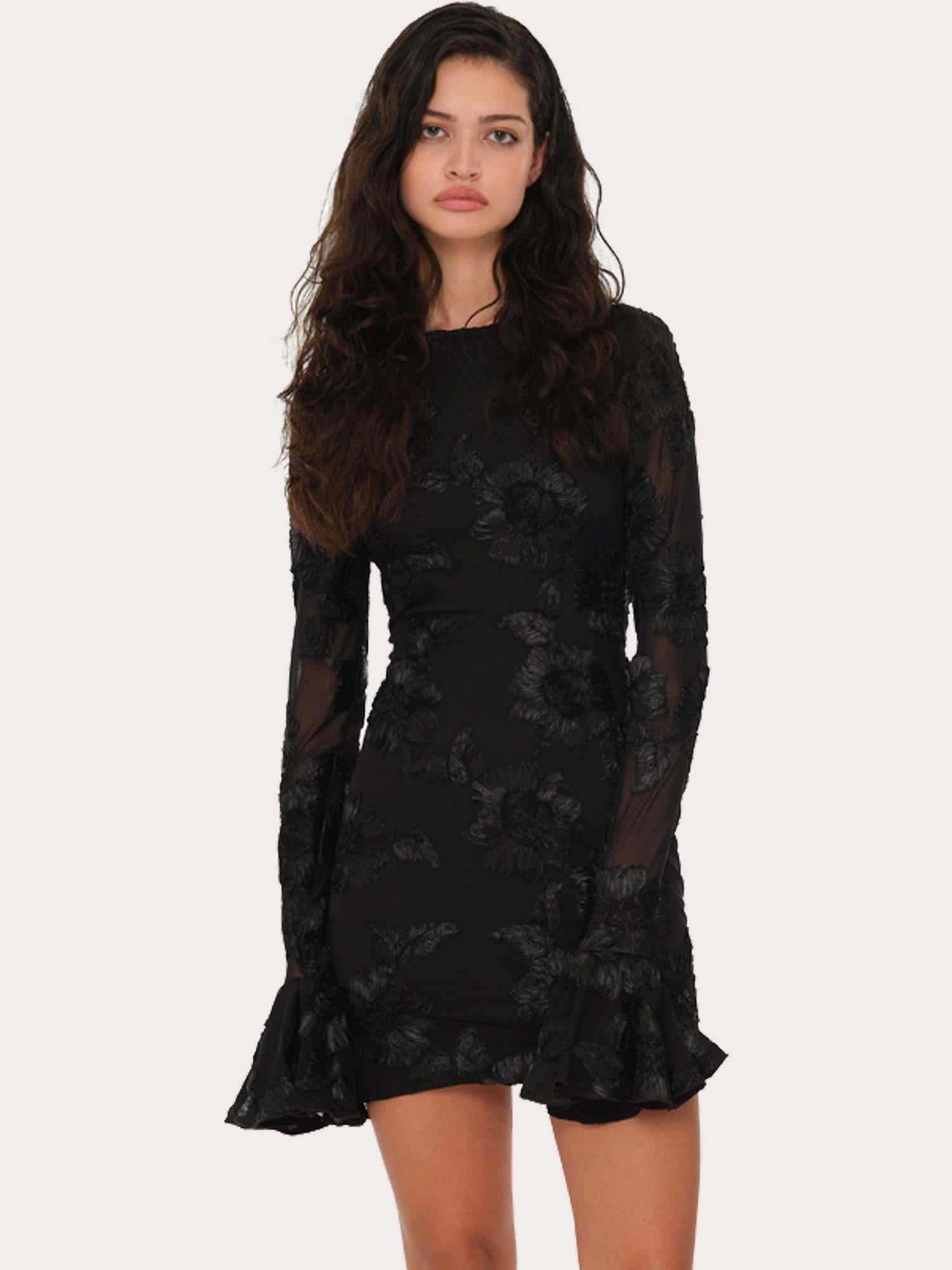 Flower Mesh Mini Dress - Black