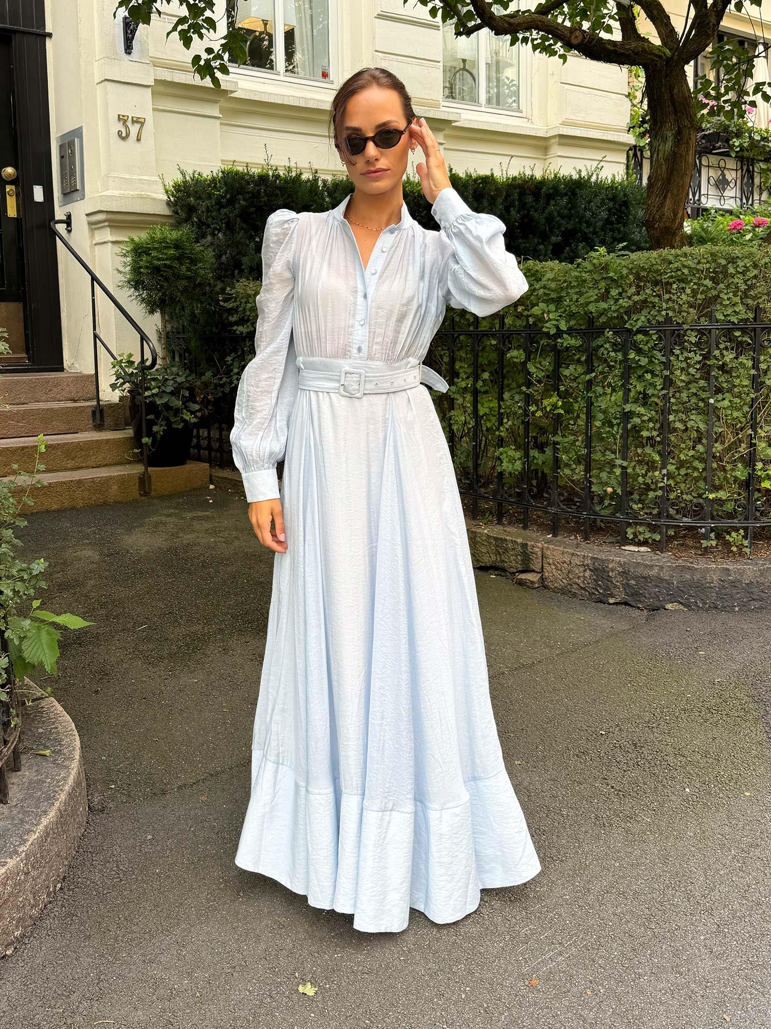 Viscose Belt Dress - Light Blue