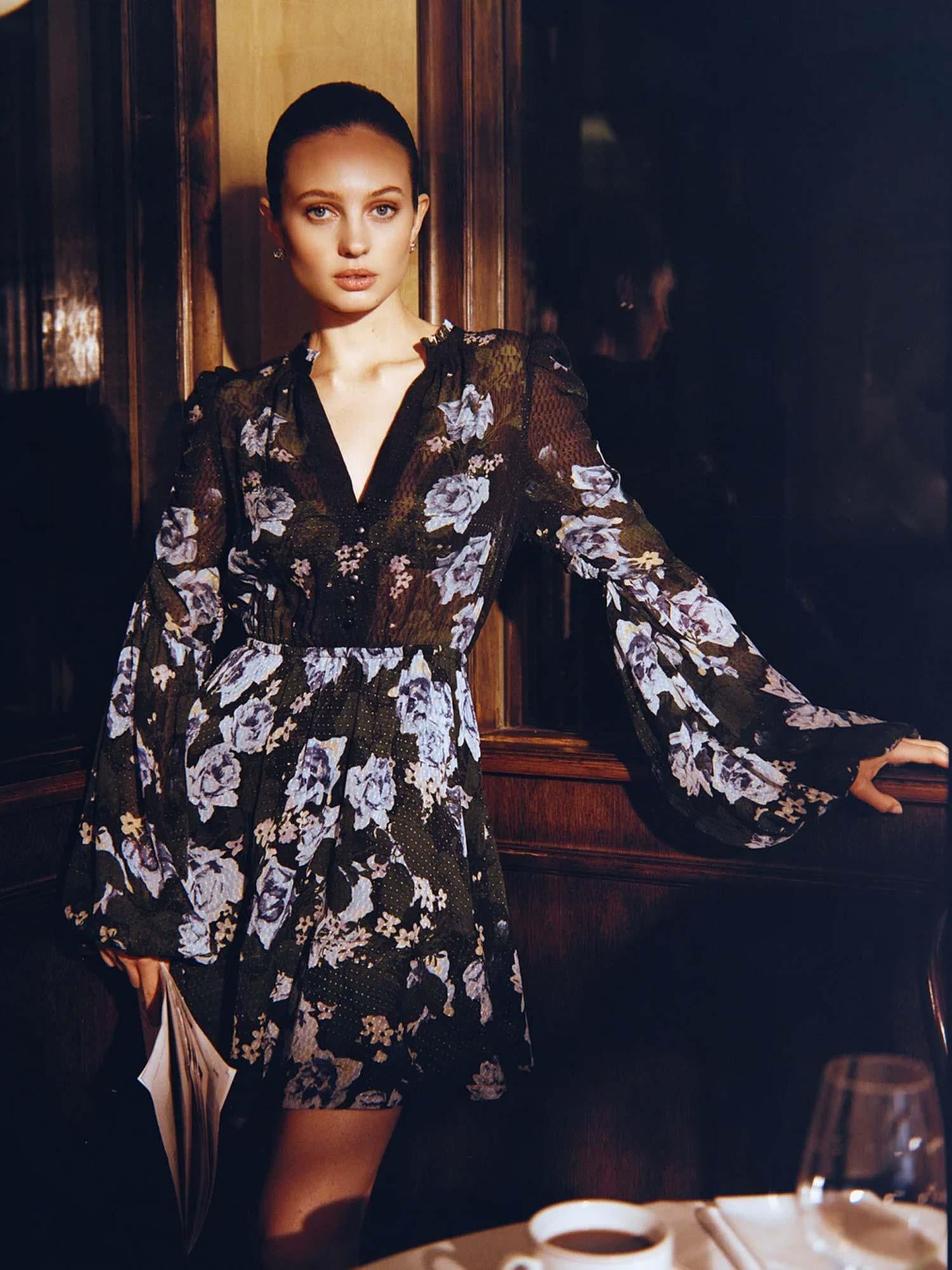 Georgette V-Neck Dress - Amadora