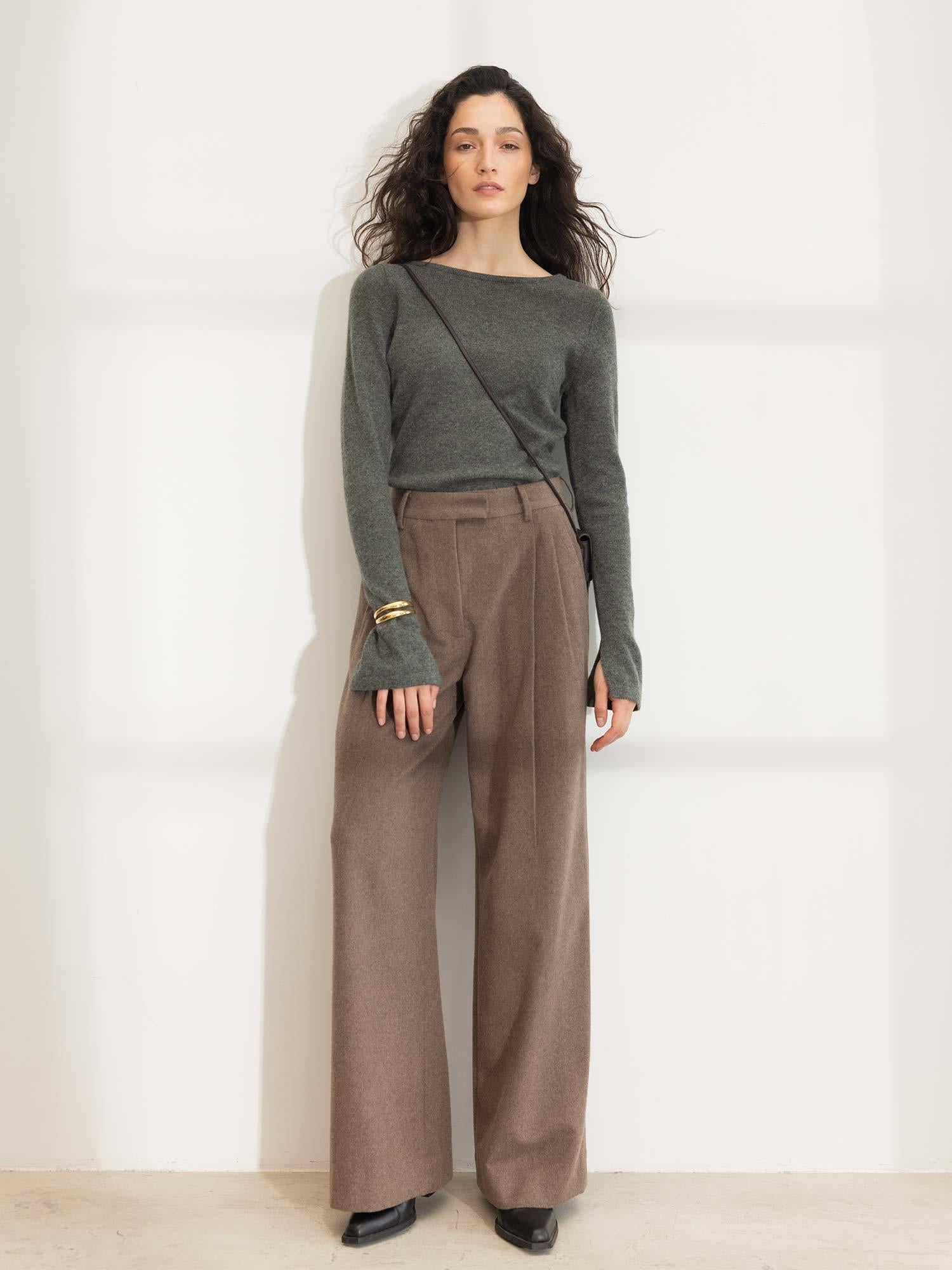 Ava Wool Trousers - Dark Taupe Melange