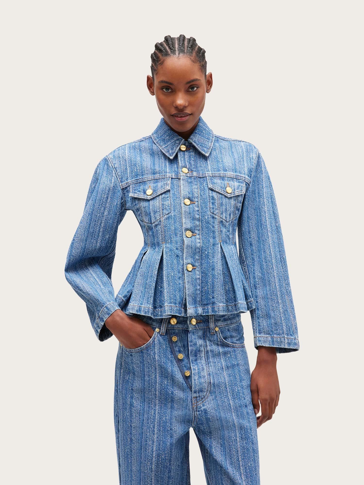 Structured Denim Fitted Jacket - Mid Blue Stone