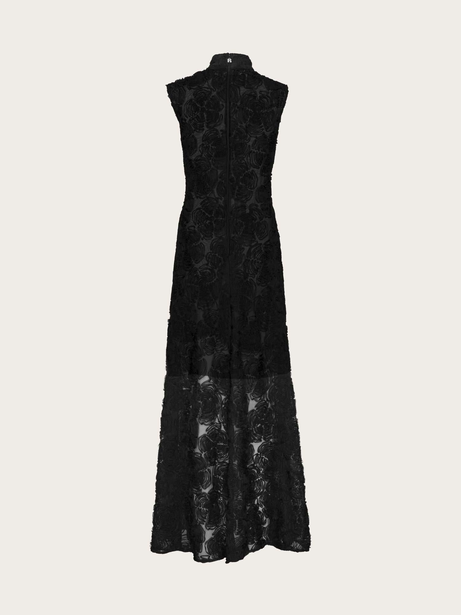 Flower Mesh Maxi Dress - Black