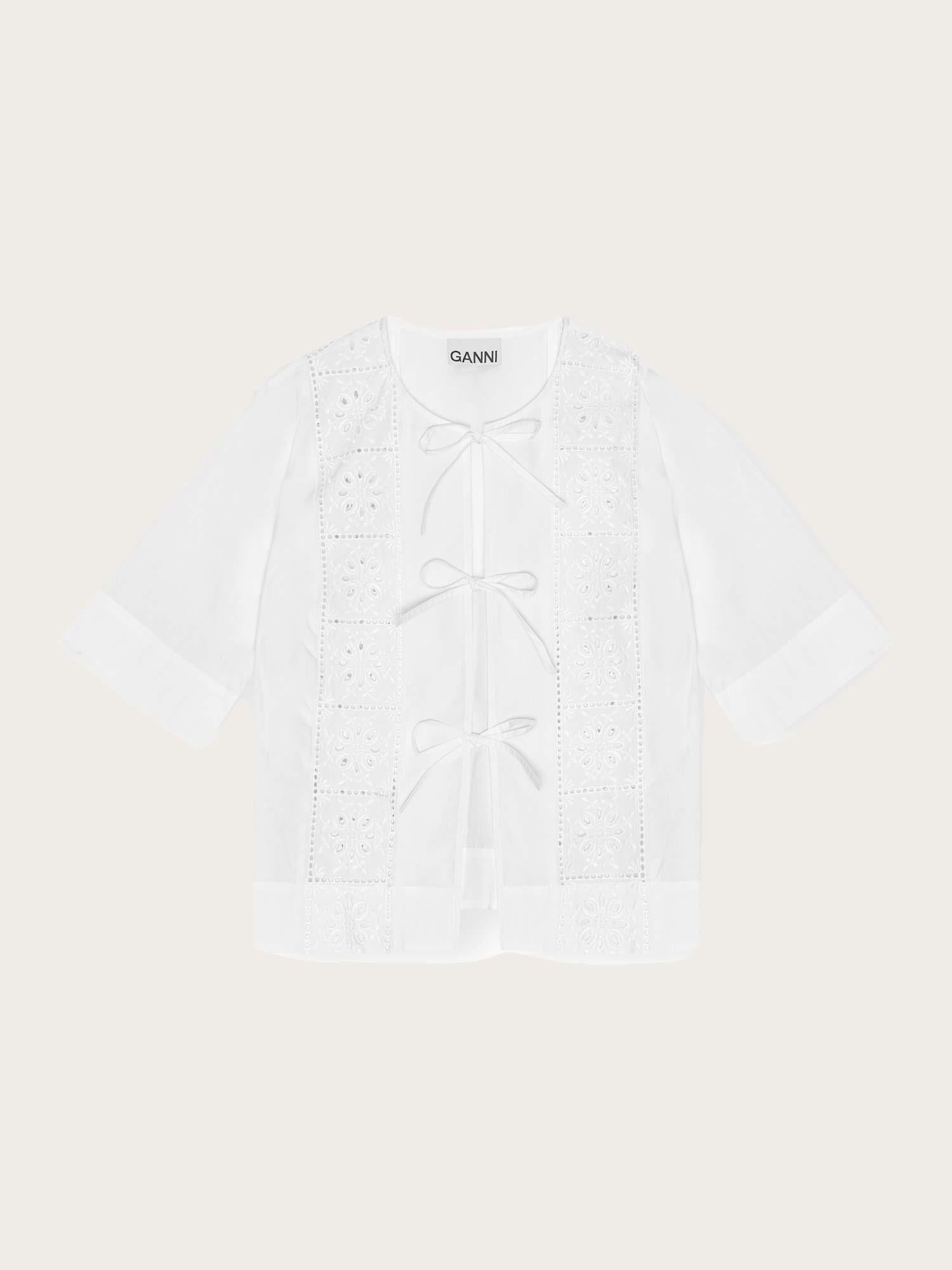 F9655 Broderie Anglaise Tie Blouse - Bright White