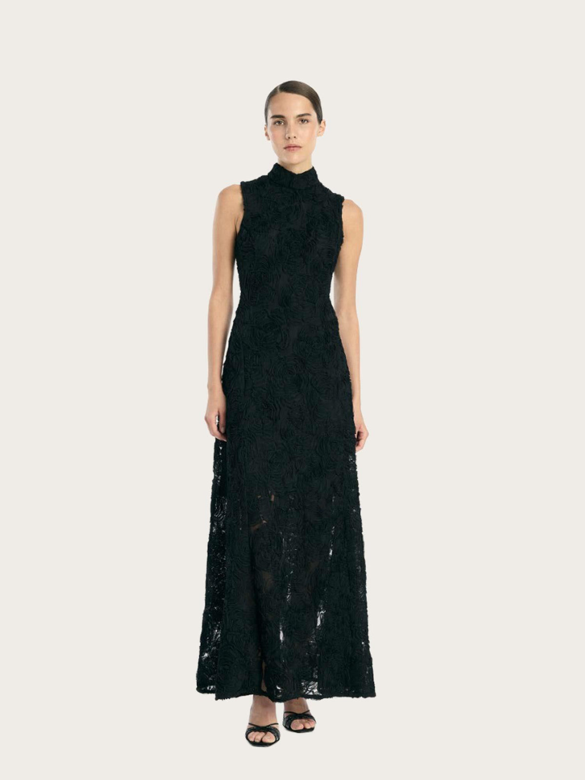 Flower Mesh Maxi Dress - Black