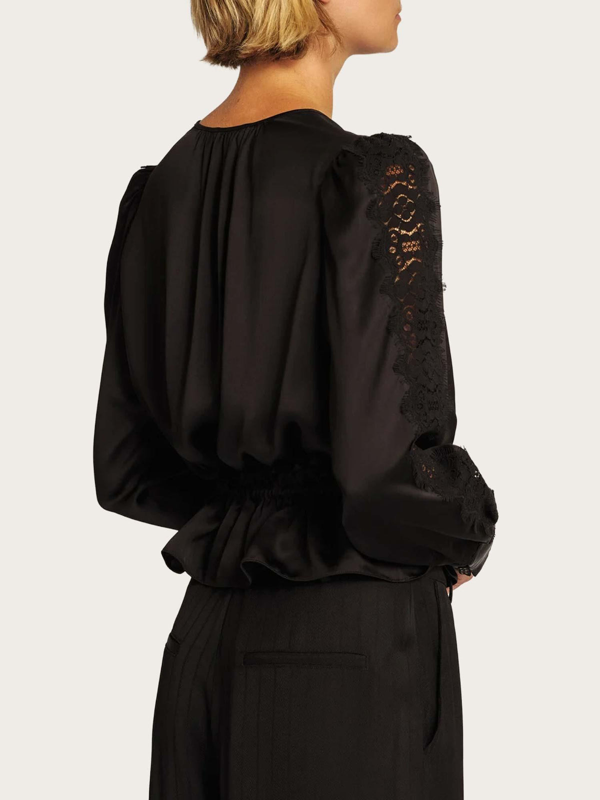 Satin Tie Blouse - Black