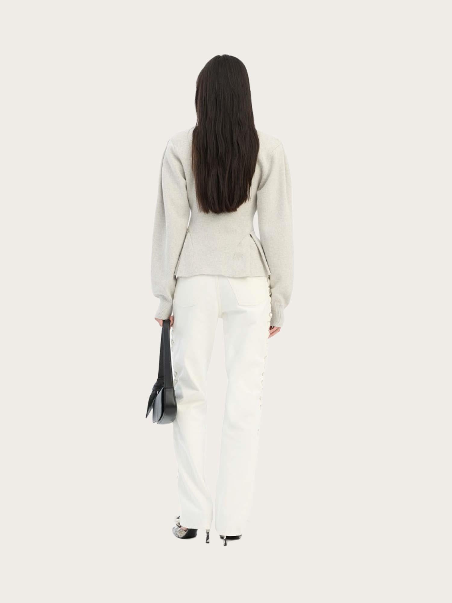 Peplum Knit Cardigan - Pumice Stone