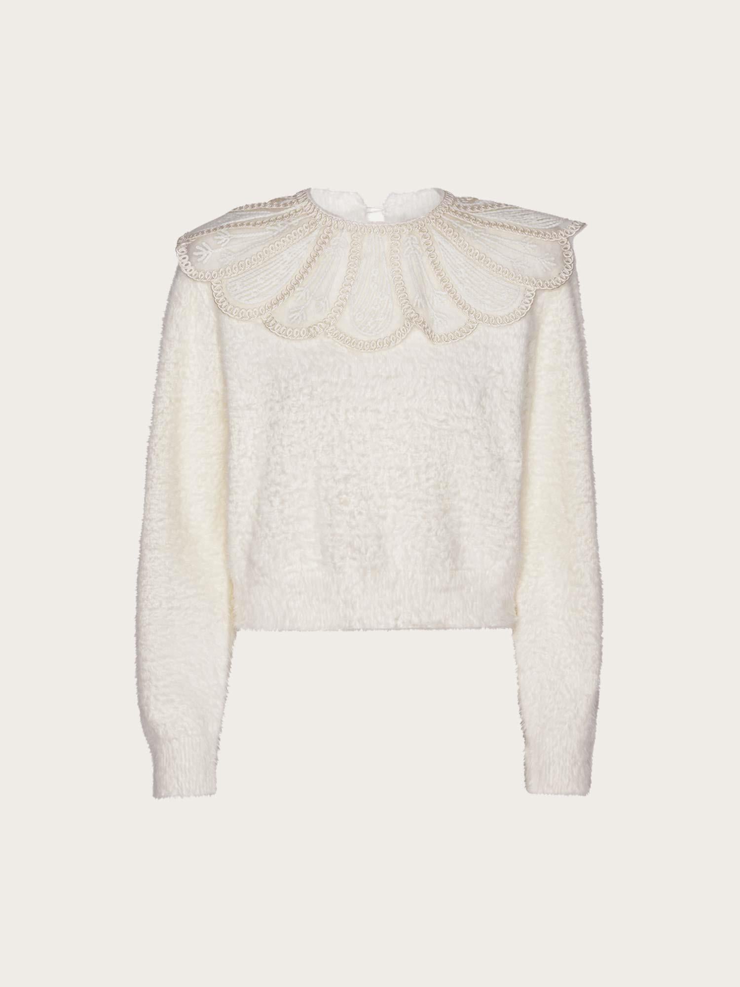 Lace Collar Knit Sweater - Blanc de Blanc