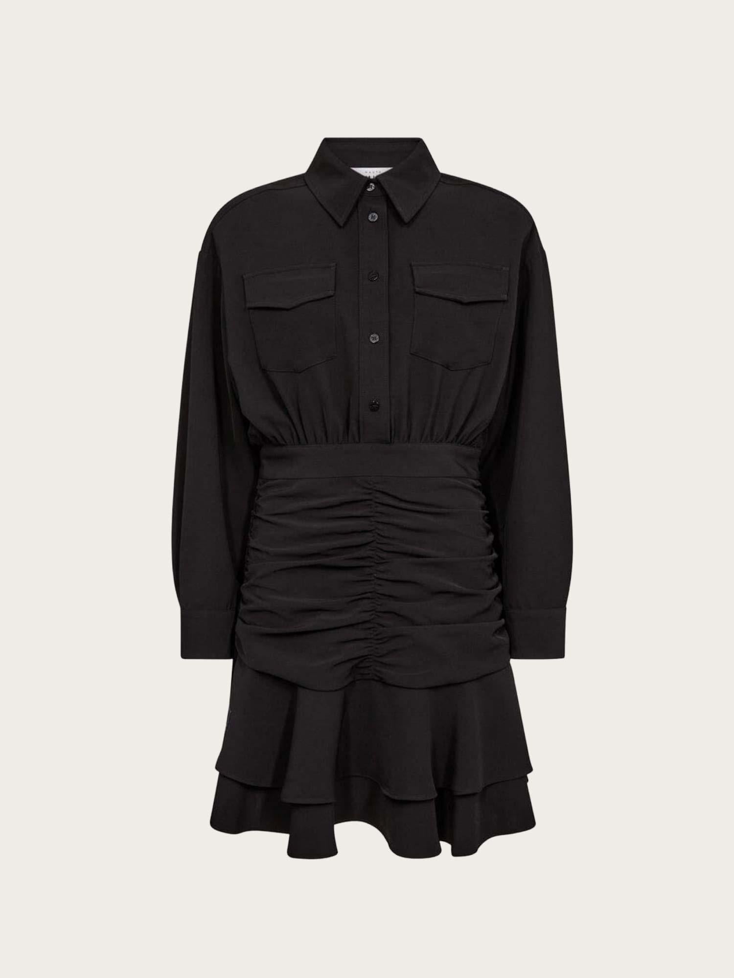 Satari Gather Shirt Dress - Black