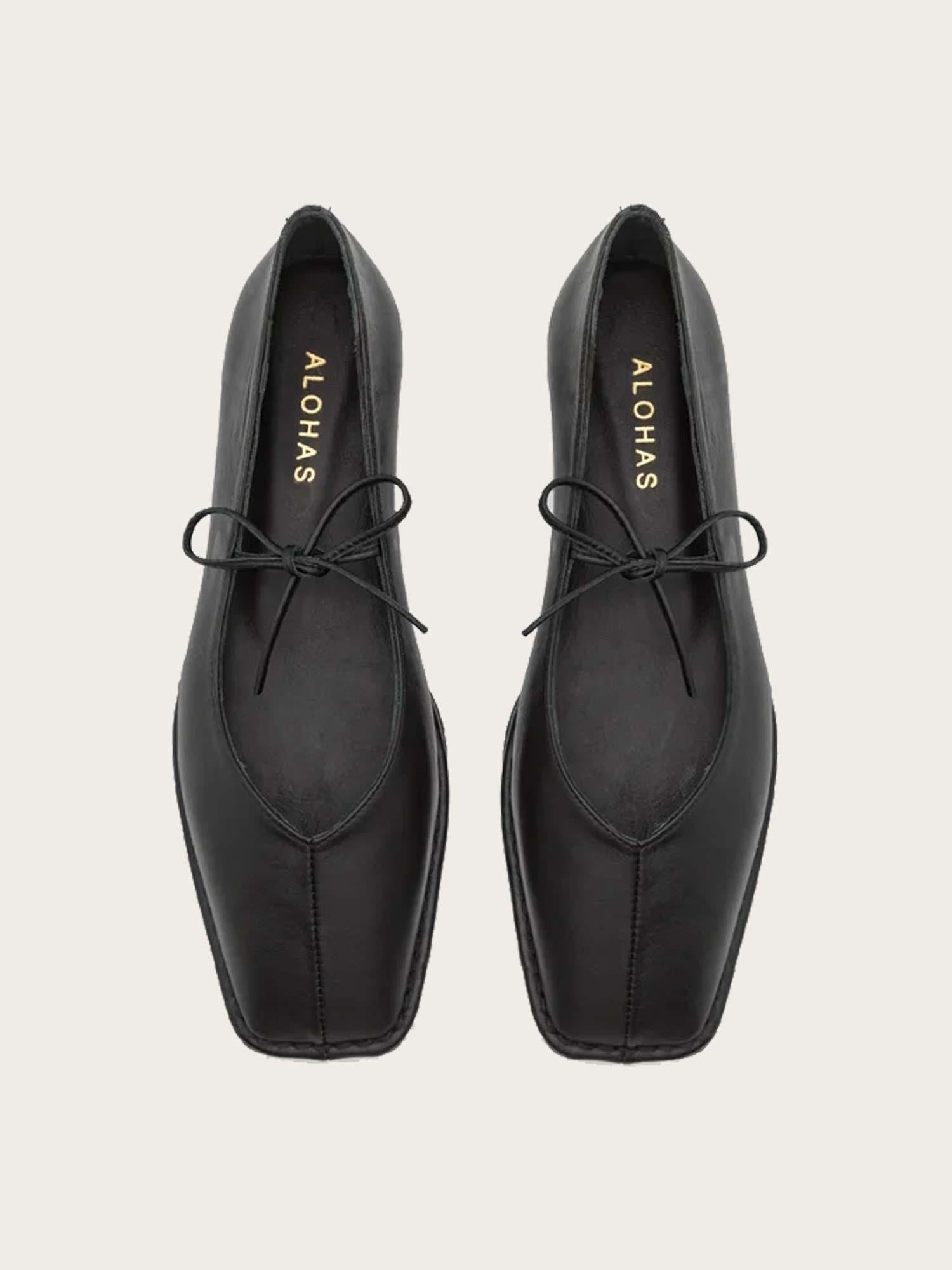 Sway Black Leather Ballet Flats