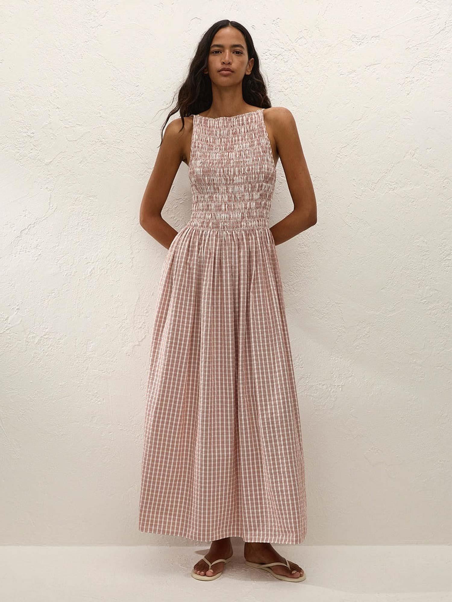 Laia Maxi Dress - Paloma Check/Cinnamon White