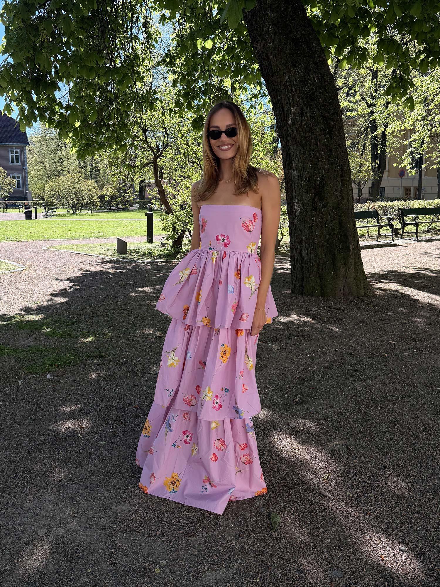 Cotton Taﬀeta Bandeau Dress - Pink Bloom